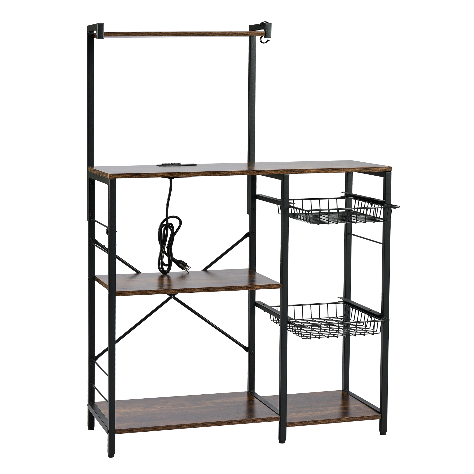 Estante Multiusos con Enchufe Integrado con 2 Cestas Deslizables y Rejilla para Microondas