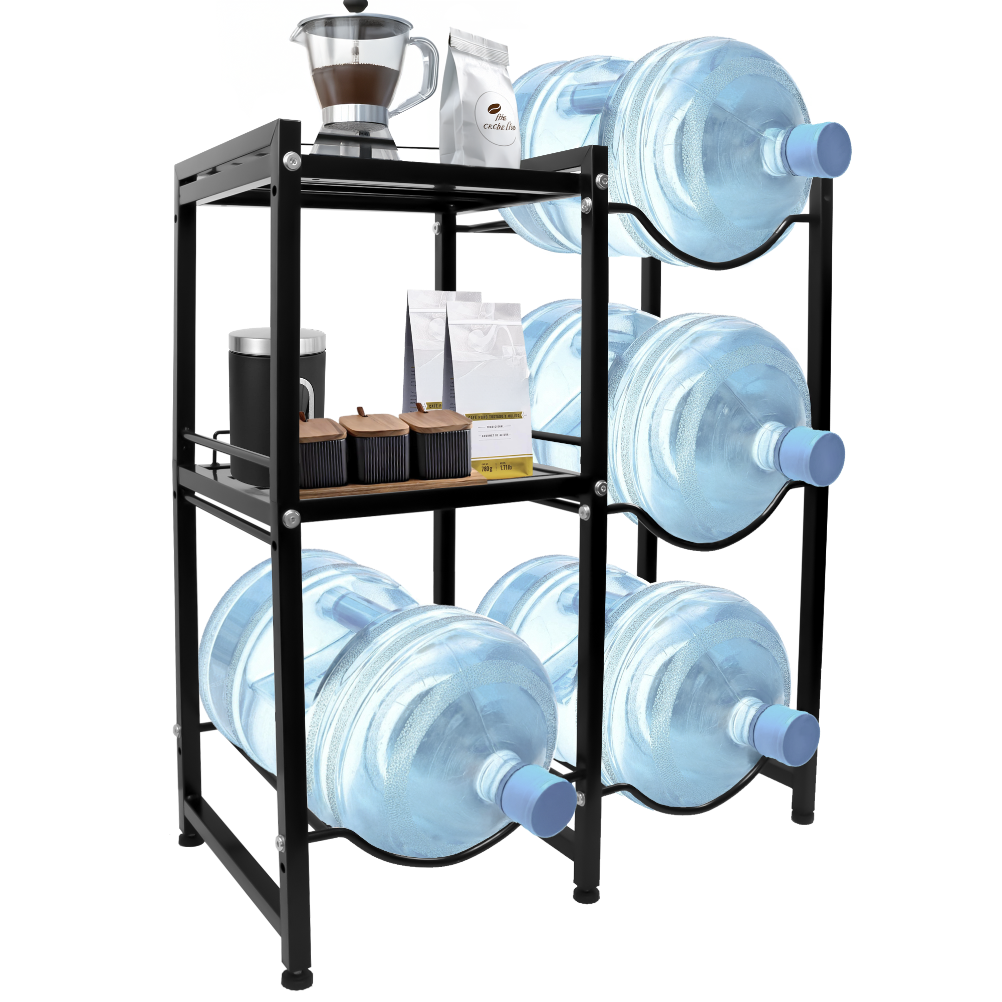 Estante con Repisas para 4 Garrafones – Soporte Metálico Resistente para Agua en Hogar u Oficina