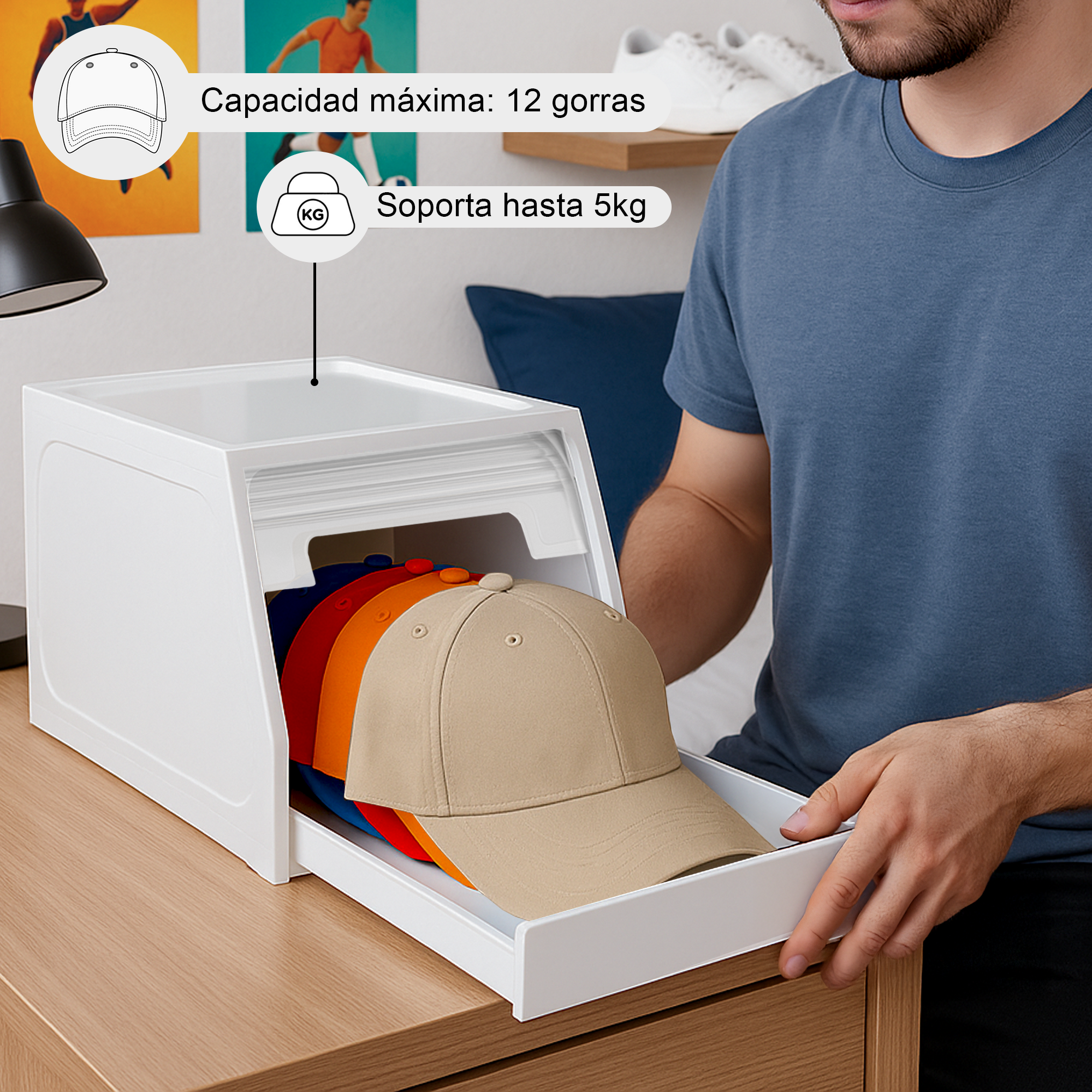 Set de 2 Cajas Deslizantes con Persiana Enrollable, Almacenaje Multiuso para Beisbol, Gorra, Ropa o Accesorios