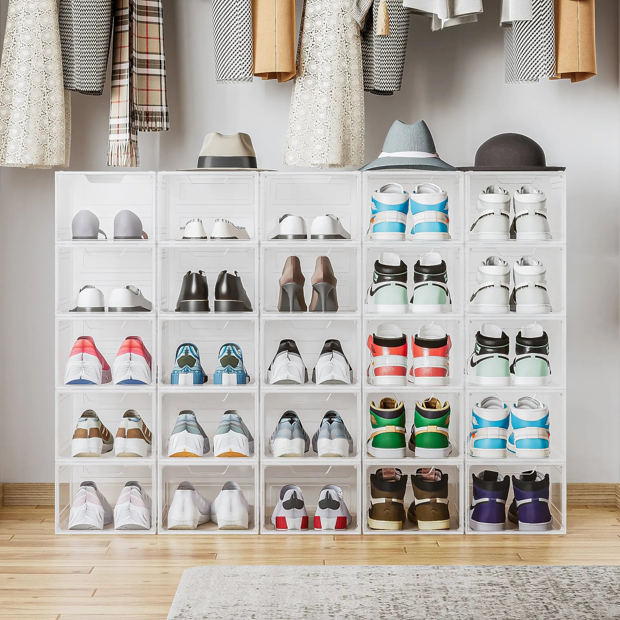 CLEAR Caja Organizador para Zapatos, Puerta Transparente y Magnética, Apilables, Caja de Exhibicion y Almacenamiento Multifuncional Para Hogar MU:4LIFE