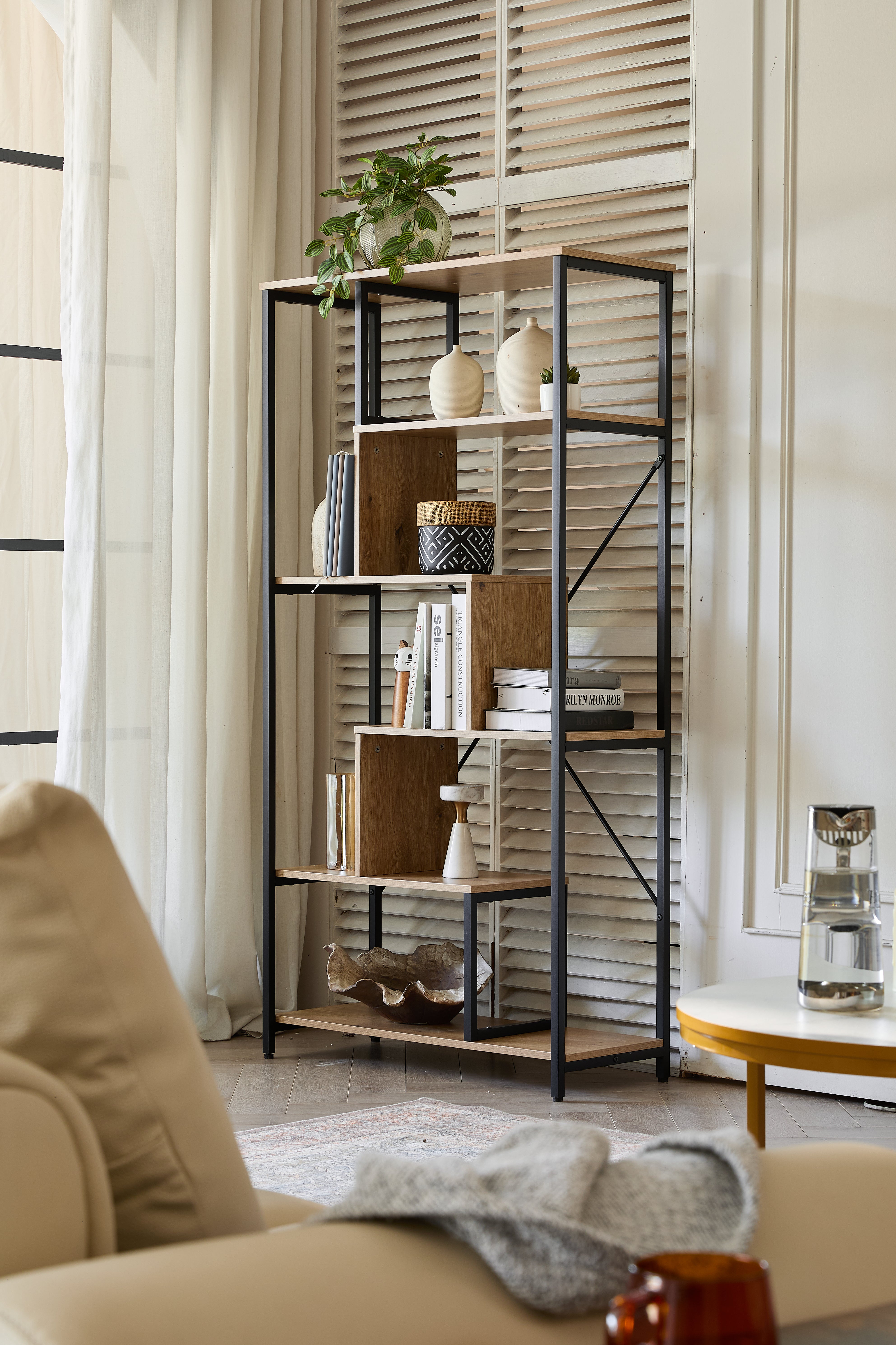 Estantería de Exhibición Multiuso – Librero con Acabado en Color Madera Natural para Hogar u Oficina