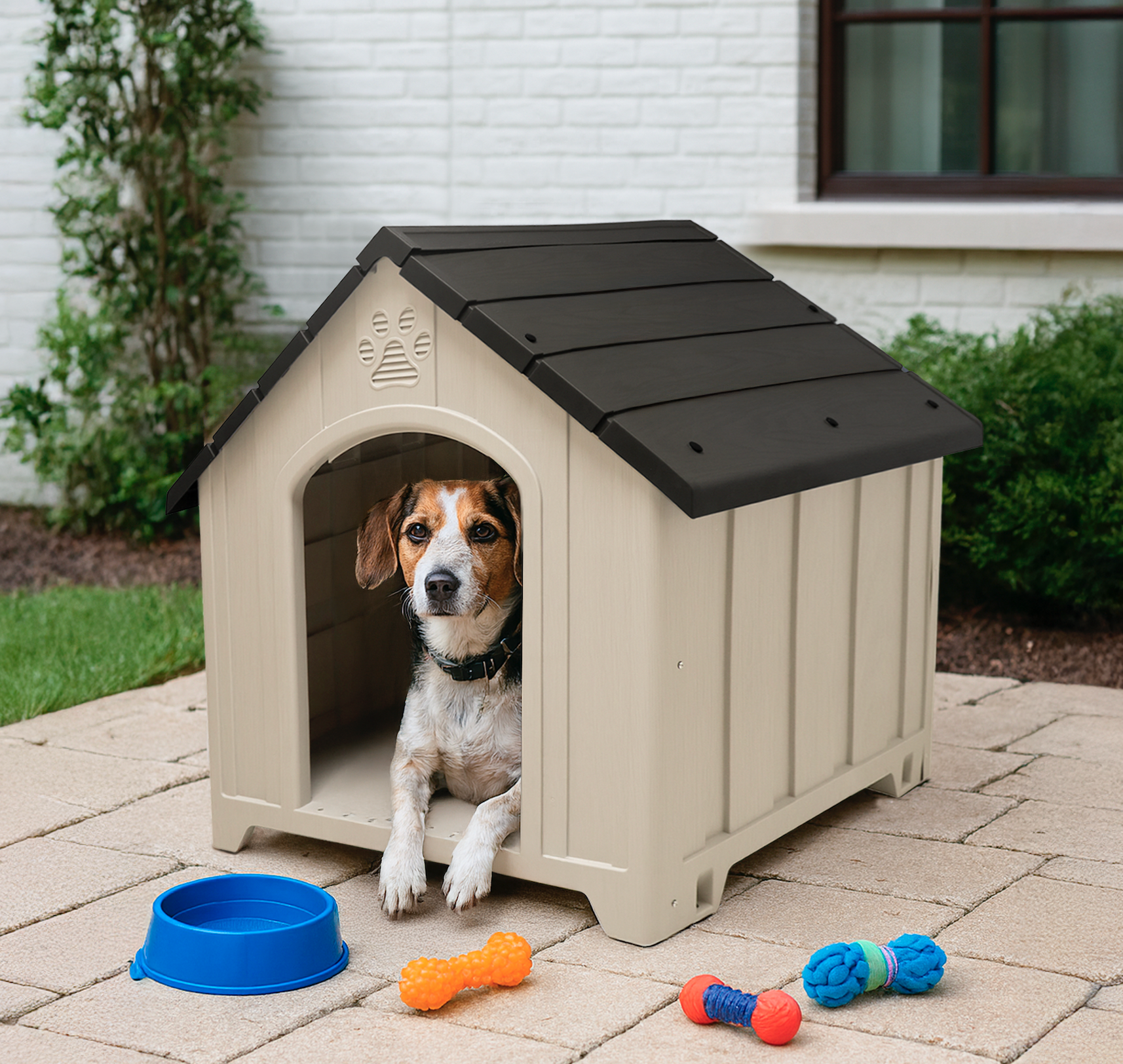 Casa Jaula para Perro de Plástico para Exteriores e Interiores, Resistente al Agua, con Ventilación y Base Reforzada y Anclajes al Suelo