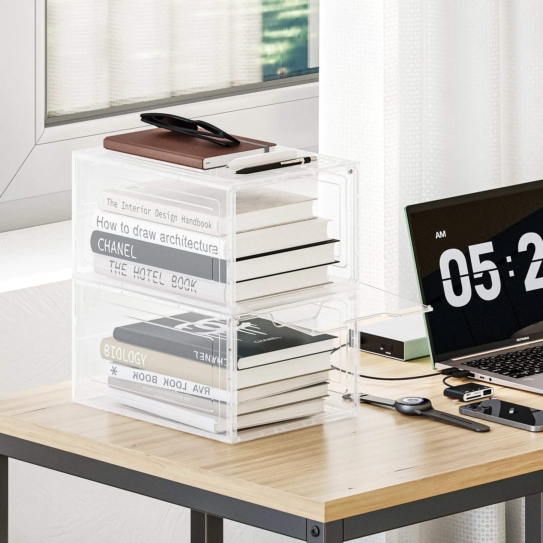 CLEAR Caja Organizador para Zapatos, Puerta Transparente y Magnética, Apilables, Caja de Exhibicion y Almacenamiento Multifuncional Para Hogar MU:4LIFE