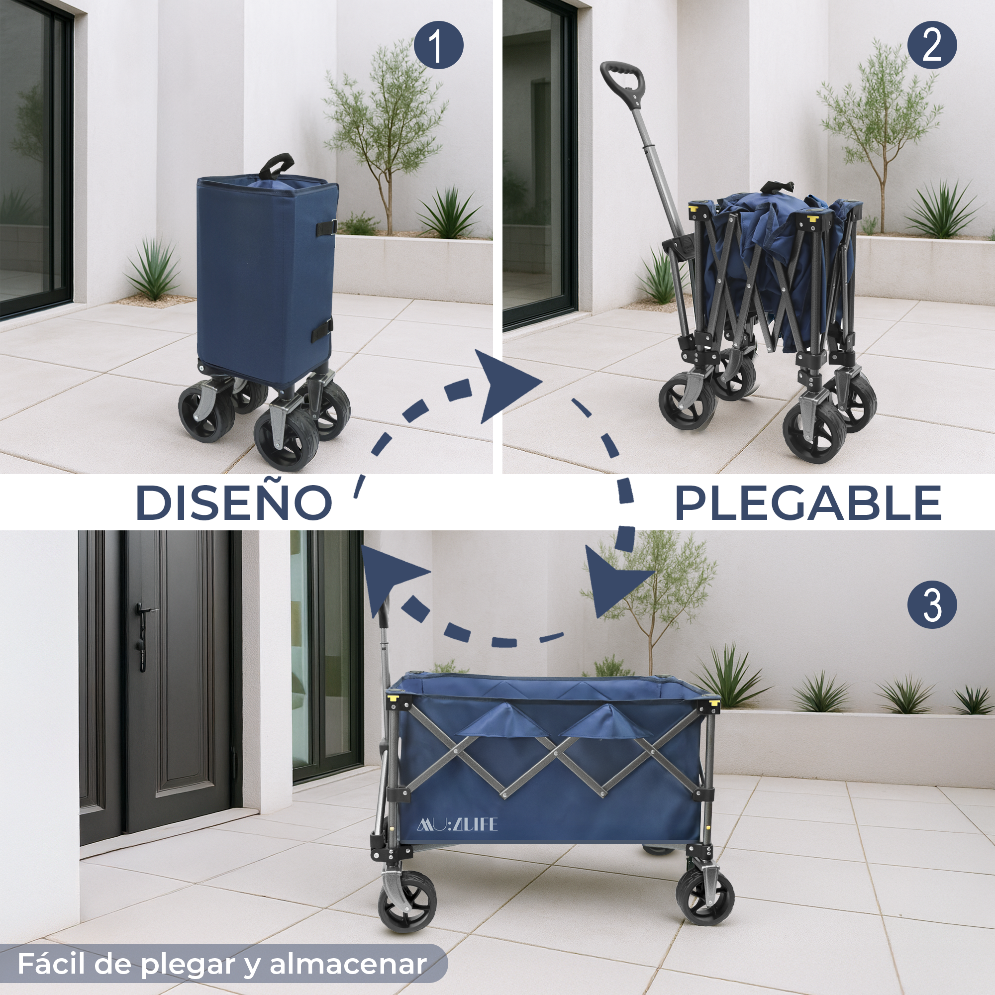 Carrito Vagón Plegable De Capacidad 100 kg con Ruedas Giratorias 360°, Carretilla Portátil para Mascota y Carga