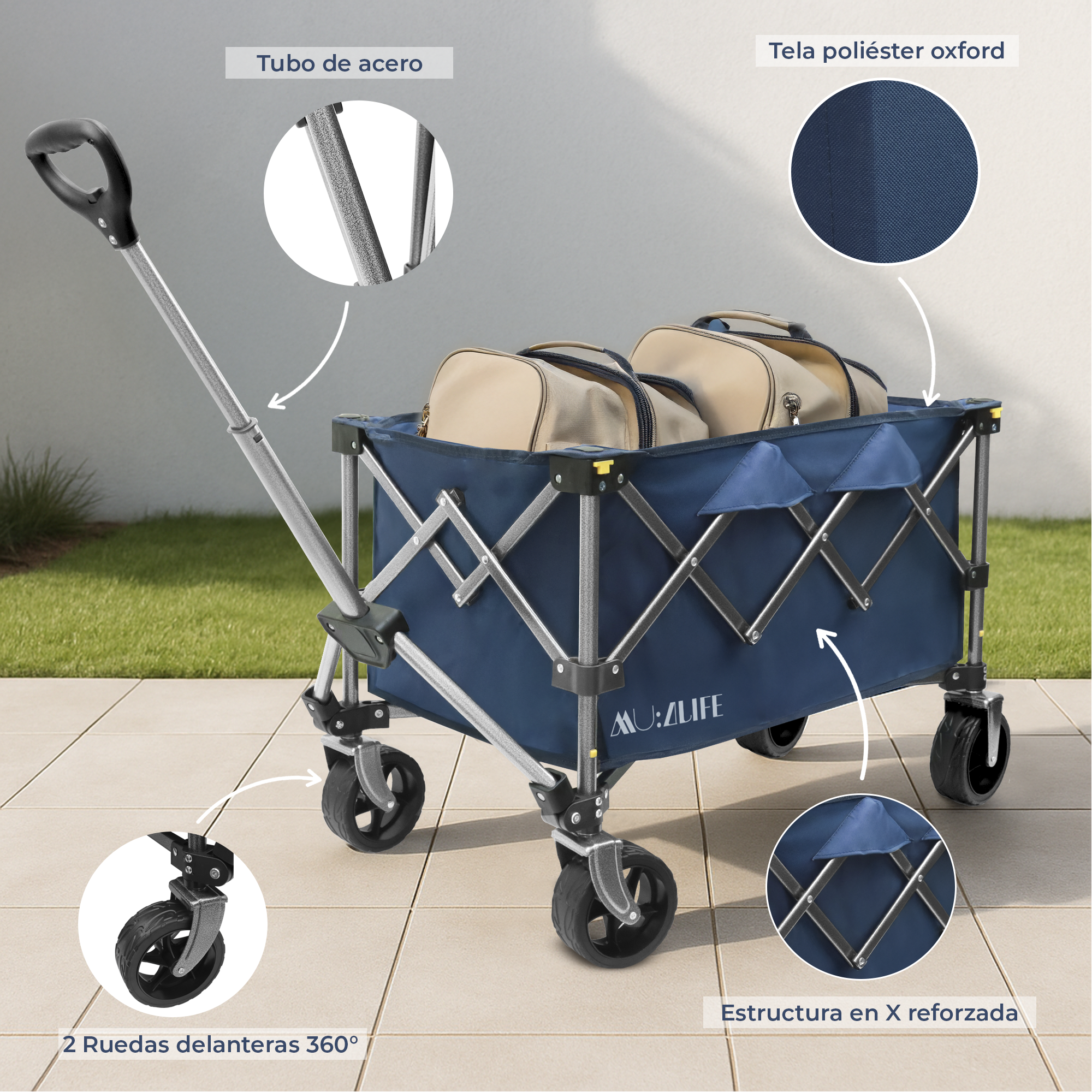 Carrito Vagón Plegable De Capacidad 100 kg con Ruedas Giratorias 360°, Carretilla Portátil para Mascota y Carga