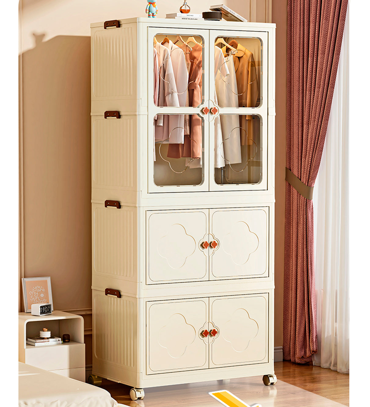 Clóset Plegable con Puertas, Ruedas y Varillas Colgantes, Armario Apilable de Plástico para Ropa