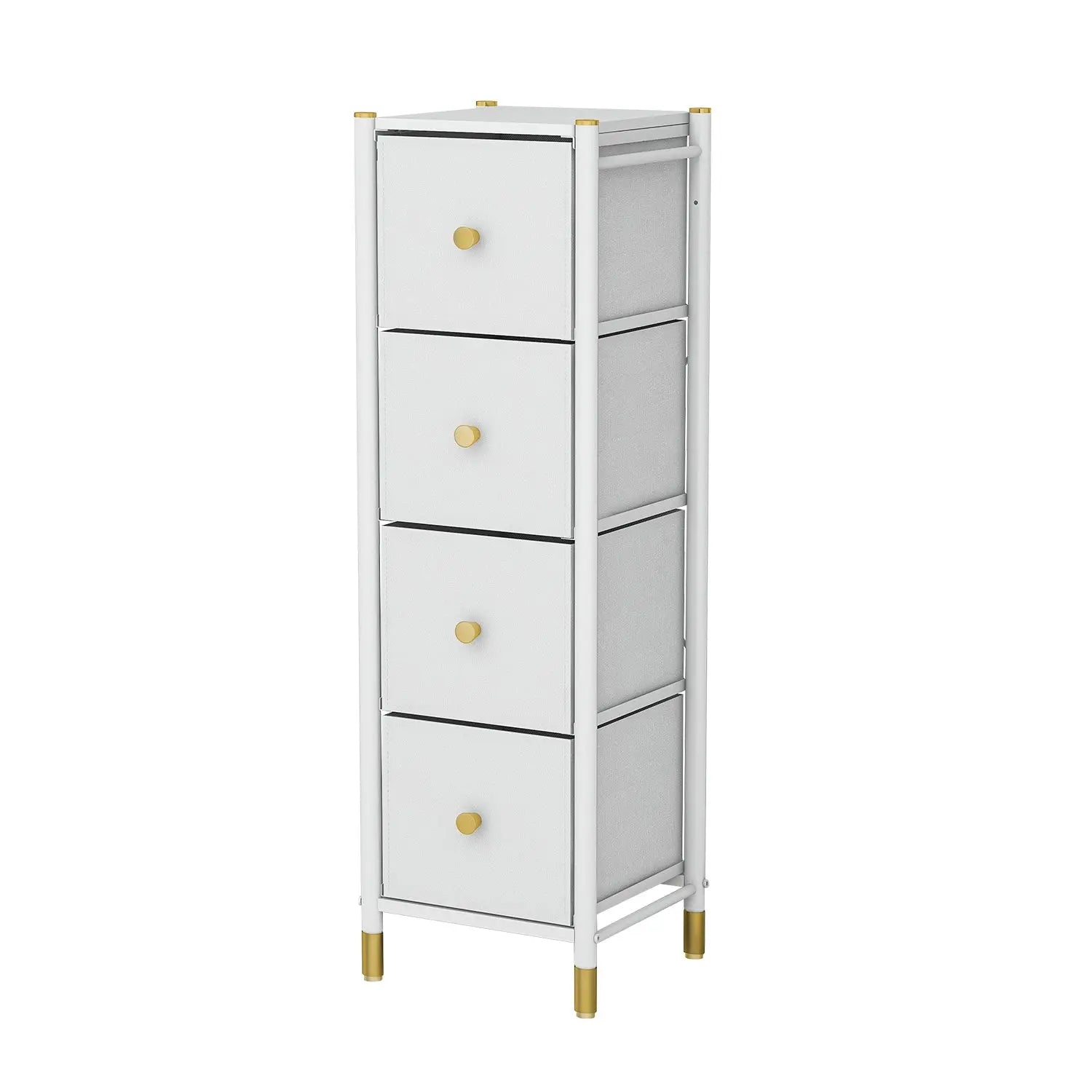 Cómoda Estrecha de 4 Cajones para Almacenamiento en Hogar y Oficina, Organizador con Estructura Metálica, Tabla de MDF y Cajones de Tela No Tejida con Cubiertas de Cuero PU MU:4LIFE