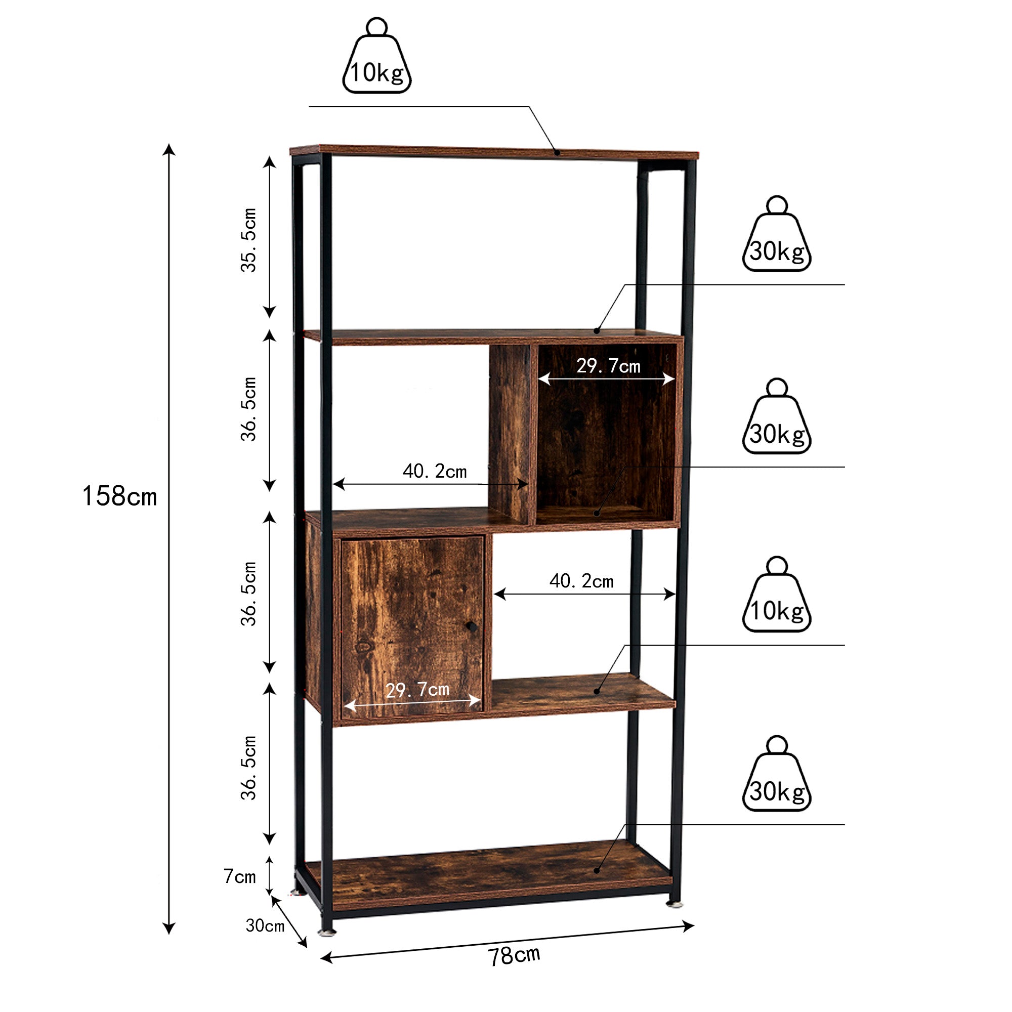 Estantería de MDF Marrón Vintage con Gabinete – Librero Multiuso Decorativo para Espacios Modernos