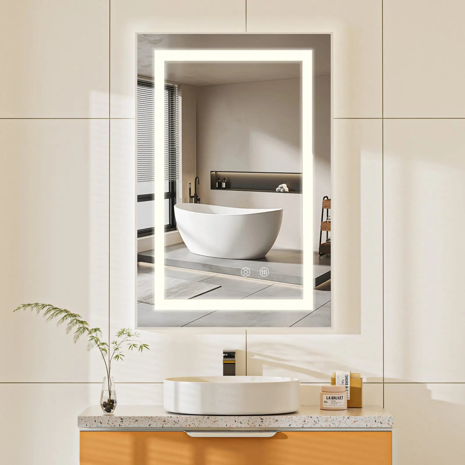 Maquillali Espejo LED De Vanidad para Baño Montado En La Pared, Estilo Rectangular, Led De 3 Colores En Iluminación con Ajustable En Brillo Y Antivaho (40x60 cm, Rectangular) MU:4LIFE MX