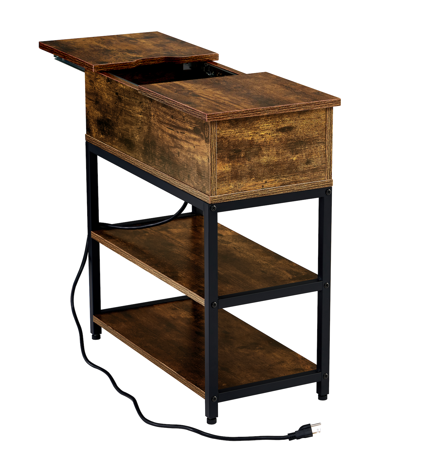 Mesa Auxiliar Atigrada con Regleta Eléctrica y Estación de Carga USB – Ideal para Cargar Dispositivos