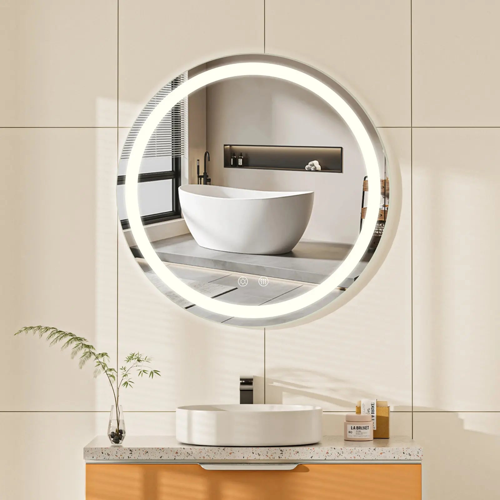 Maquillali Espejo LED De Vanidad para Baño Montado En La Pared, Estilo Redondo, Led De 3 Colores En Iluminación con Ajustable En Brillo Y Antivaho (60 cm, Redondo) MU:4LIFE MX