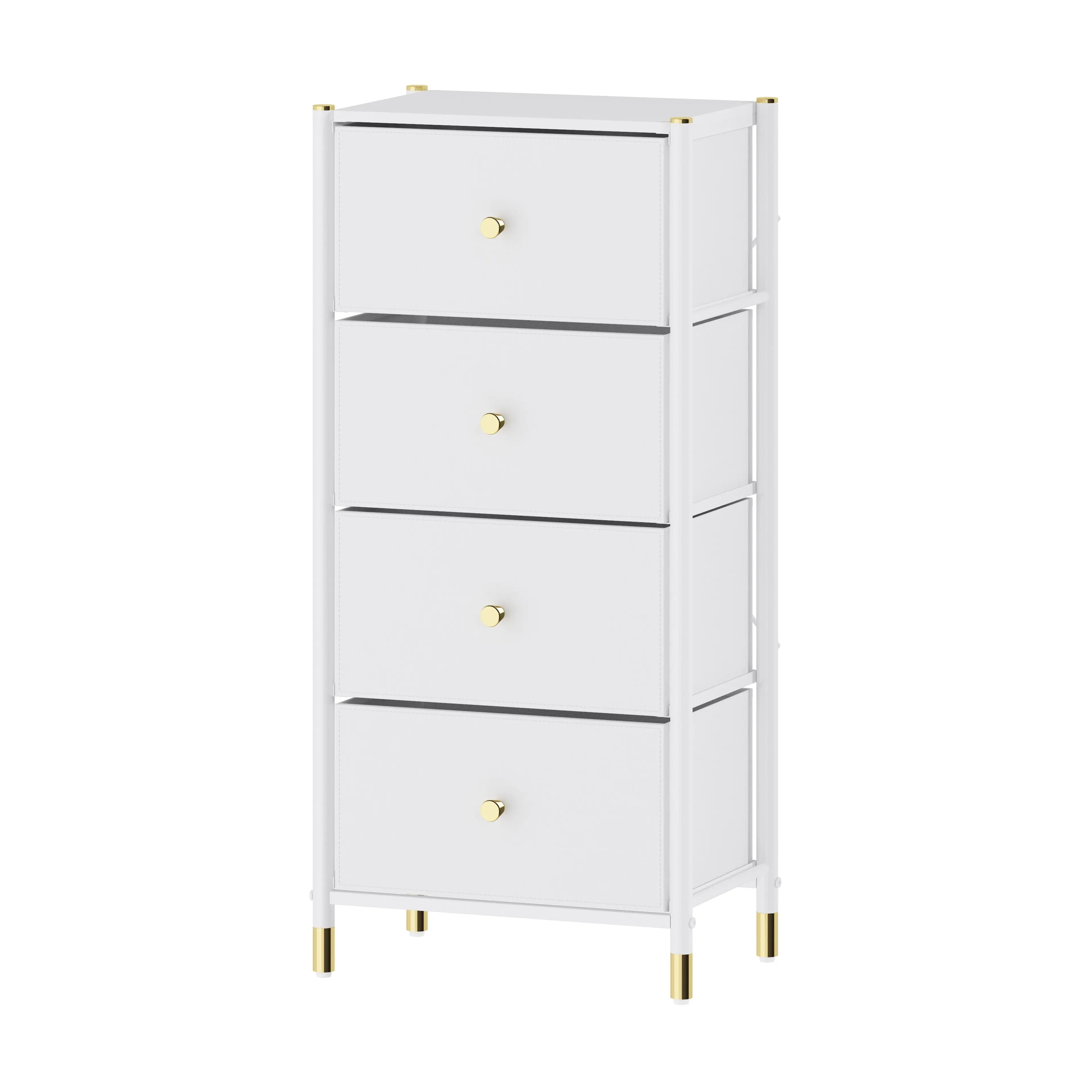 Cómoda de 4 Cajones para Almacenamiento en Hogar y Oficina, Organizador con Estructura Metálica, Tabla de MDF y Cajones de Tela No Tejida con Cubiertas de Cuero PU MU:4LIFE MX