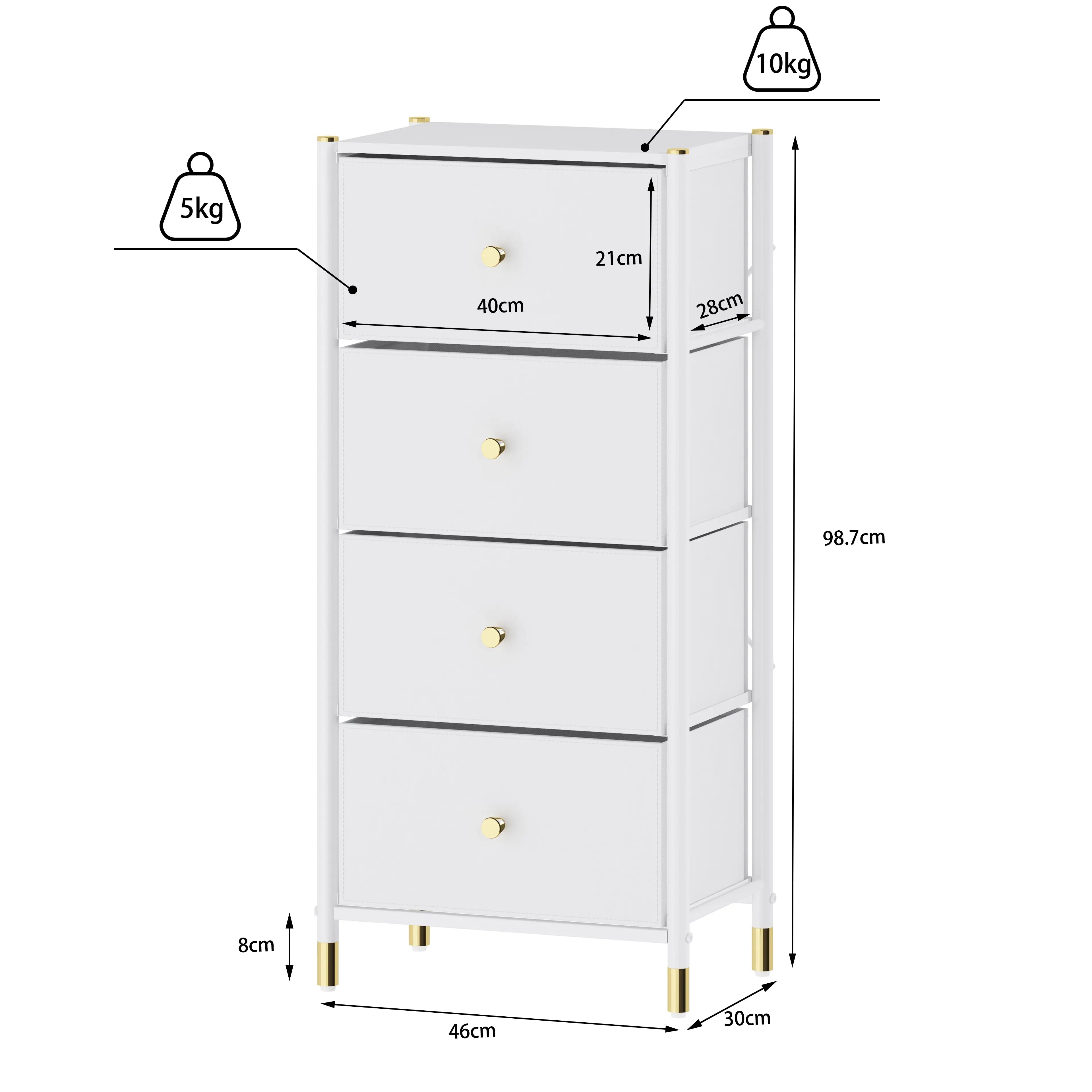 Cómoda de 4 Cajones para Almacenamiento en Hogar y Oficina, Organizador con Estructura Metálica, Tabla de MDF y Cajones de Tela No Tejida con Cubiertas de Cuero PU MU:4LIFE MX