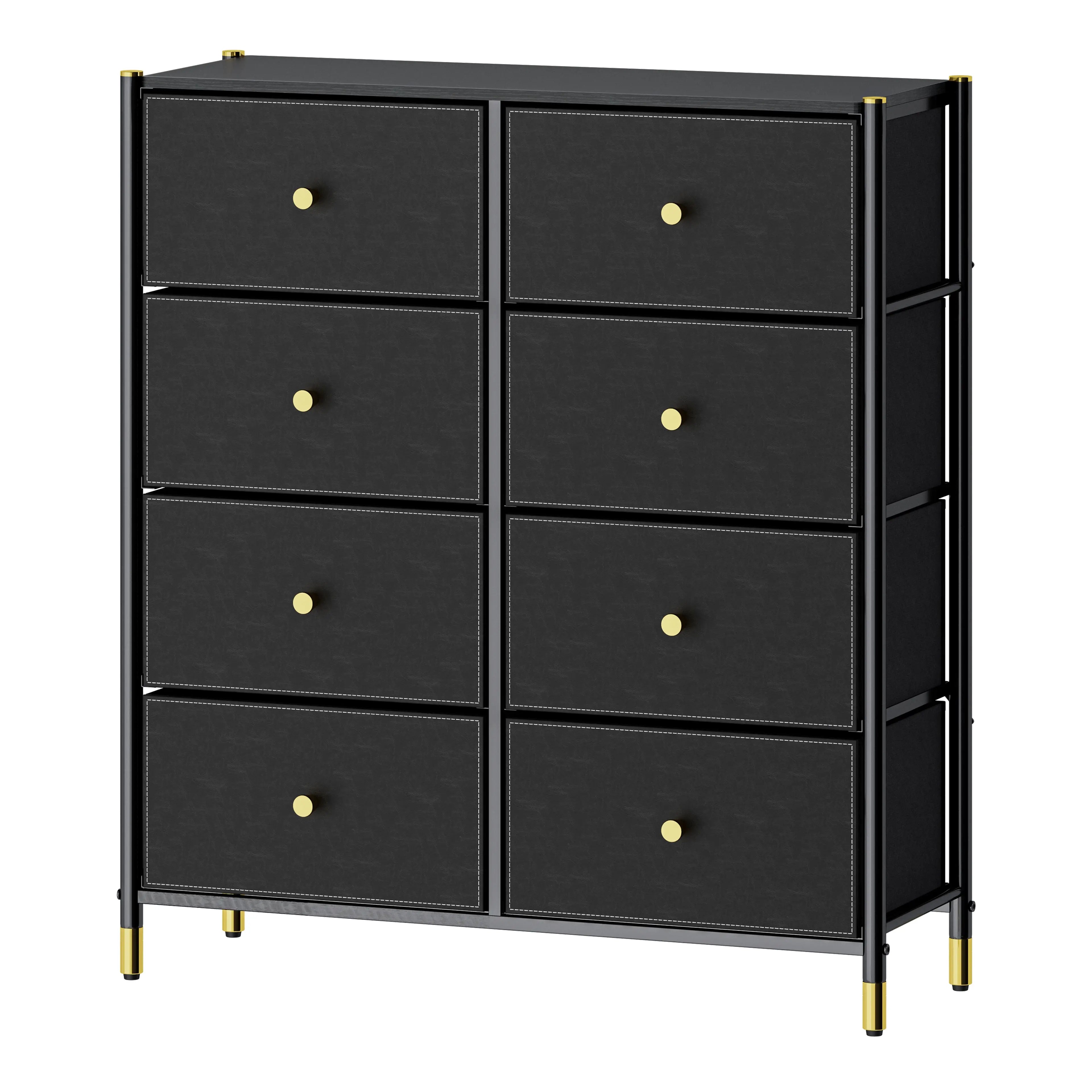 Cómoda de 8 Cajones para Almacenamiento en Recámara, Cajonera con Estructura Metálica, Tabla de MDF y Cajones de Tela No Tejida con Cubiertas de Cuero PU MU:4LIFE