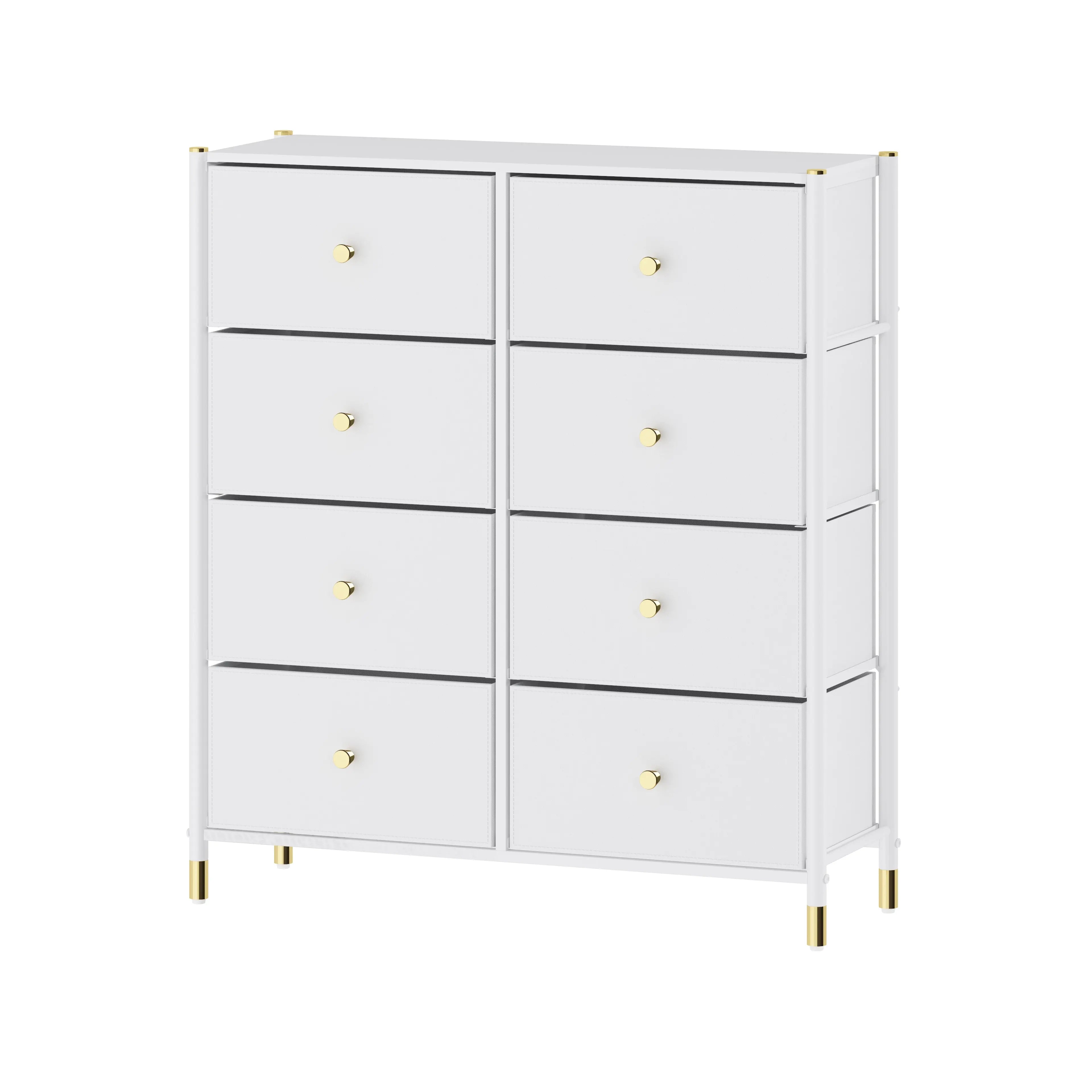 Cómoda de 8 Cajones para Almacenamiento en Recámara, Cajonera con Estructura Metálica, Tabla de MDF y Cajones de Tela No Tejida con Cubiertas de Cuero PU MU:4LIFE
