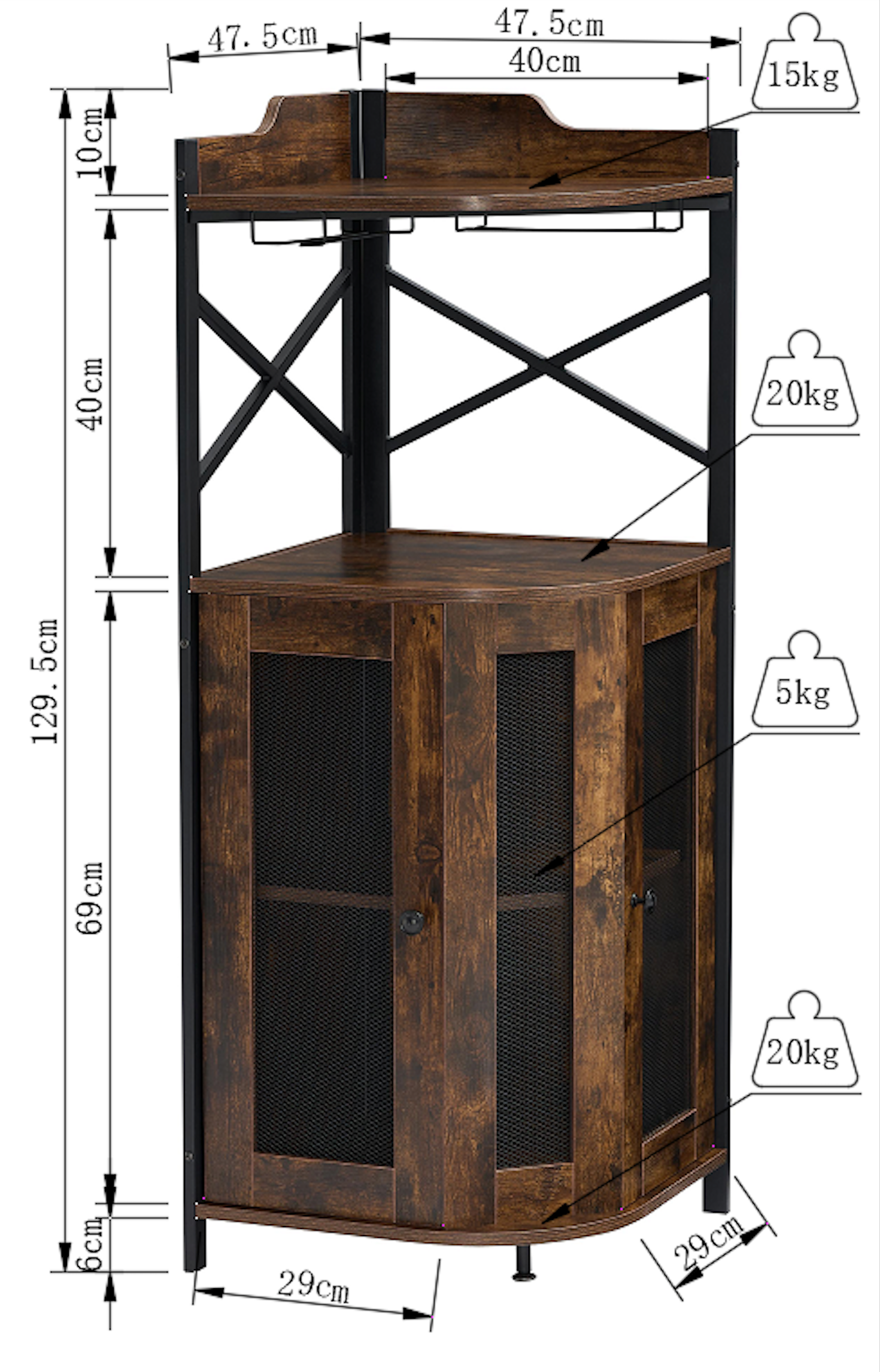 Gabinete de Bar Esquinero con Soporte para Copas, Mueble Mini Cantina para Licores y Bebidas