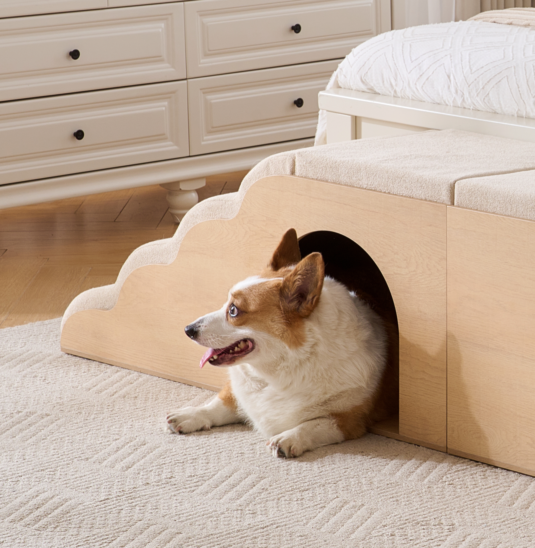 Escalera para Perros con Casa y Funda Desmontable Lavable, Diseño Ergonómica y Relleno de Espuma de Alta Densidad