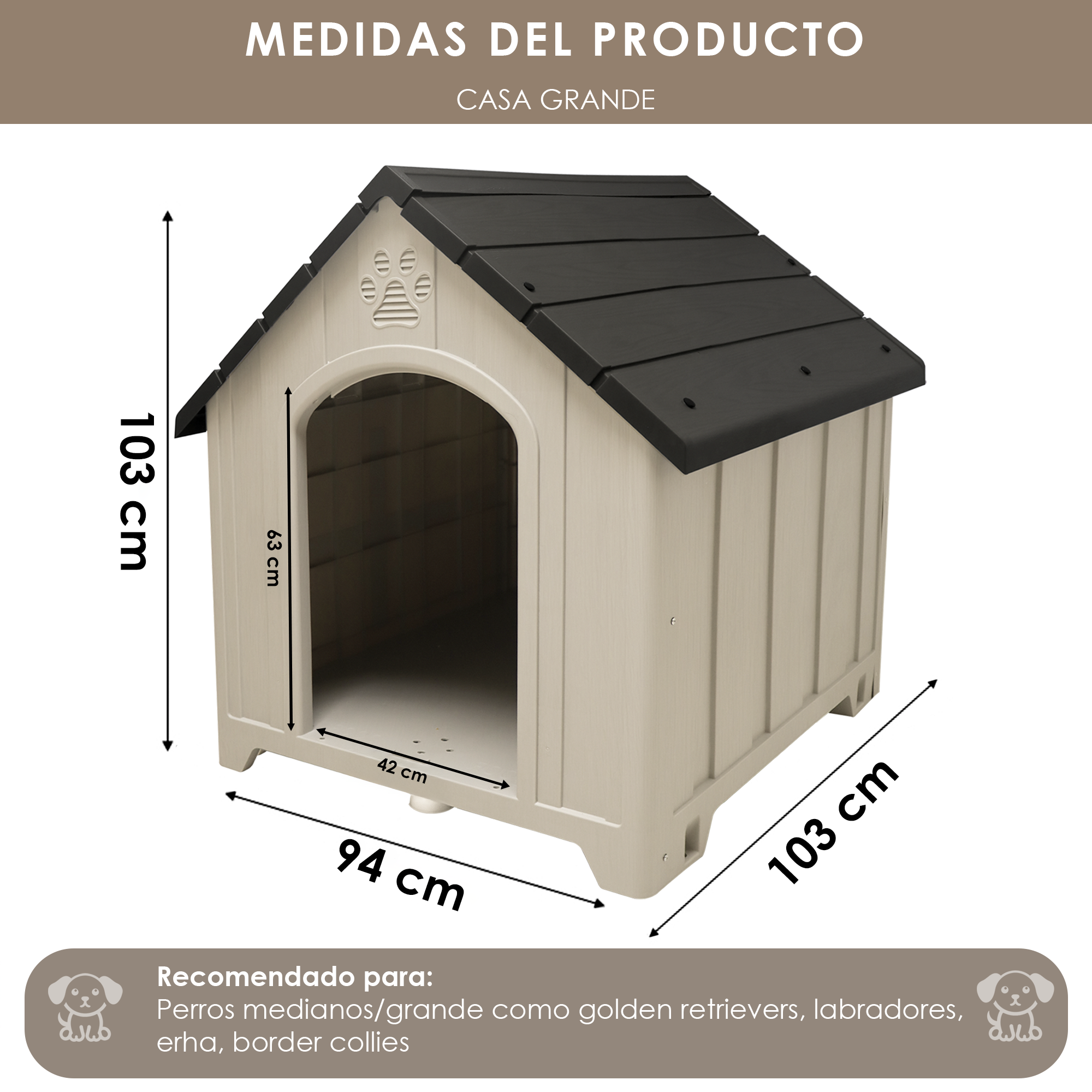 Casa Jaula para Perro de Plástico para Exteriores e Interiores, Resistente al Agua, con Ventilación y Base Reforzada y Anclajes al Suelo