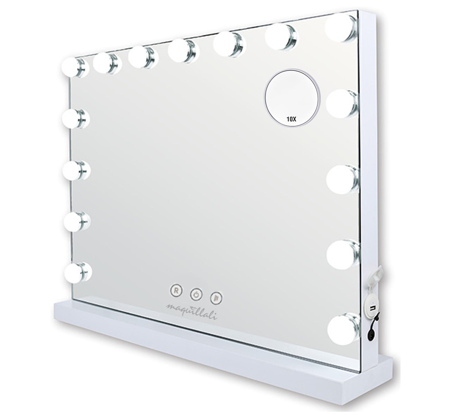 Espejo de maquillaje 15 Bombillas LED estilo Hollywood, con espejo de aumento 10x.