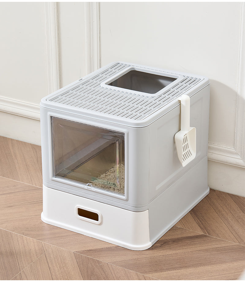 Arenero Cerrado para Gato con Bandeja Alta de Acero Inoxidable Integrado, con Palita y Tapa Desmontable