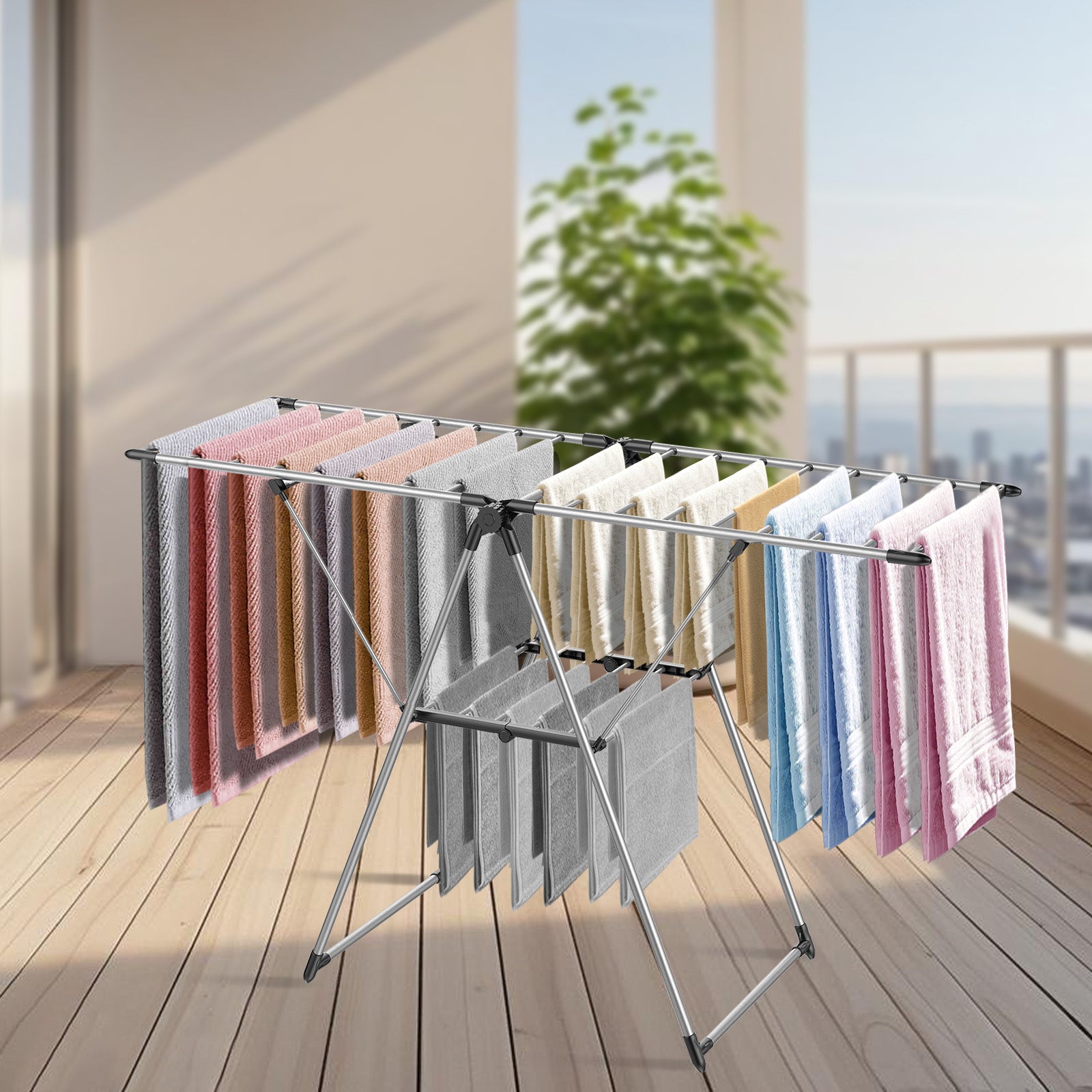 Tendedero de Ropa Plegable con Alas Ajustables, de Acero Inoxidable