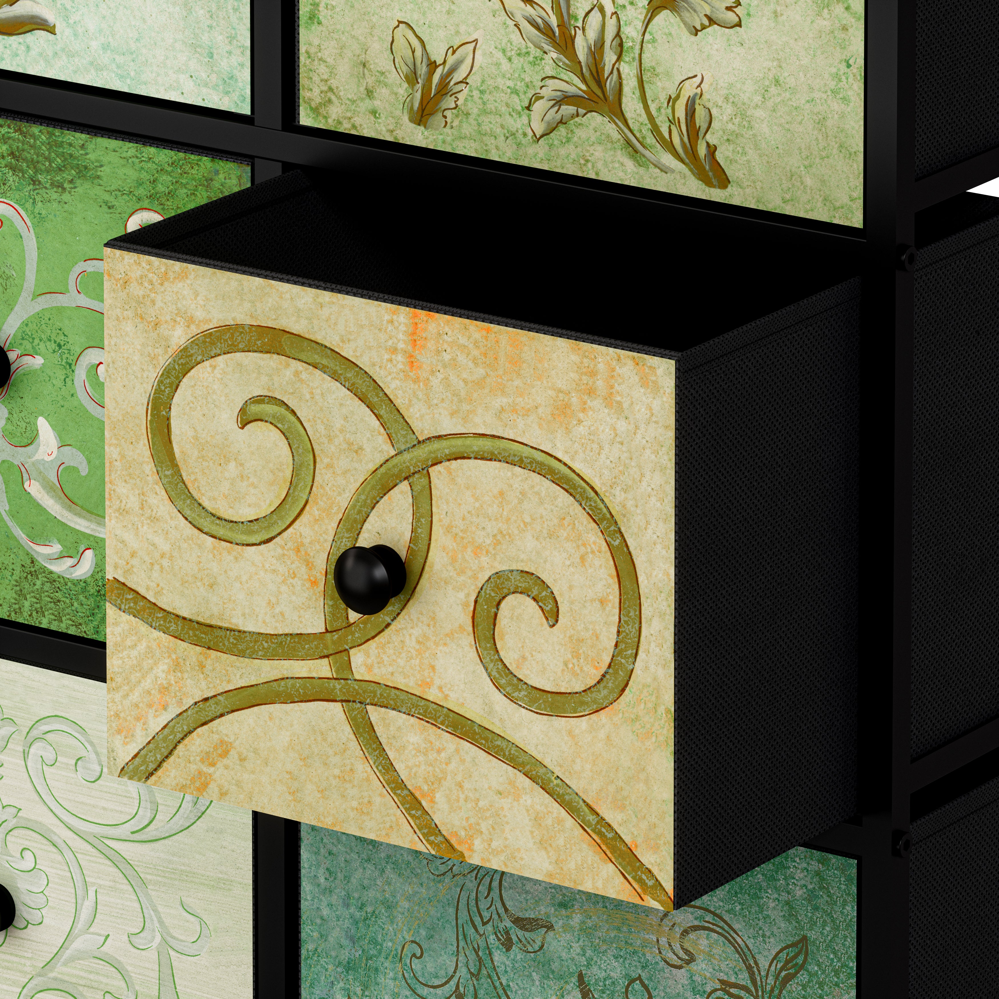 Cómoda De 9 Cajones Organizador Cajonera De Estructura Metal, Tabla MDF y Cajones De Tela Impreso