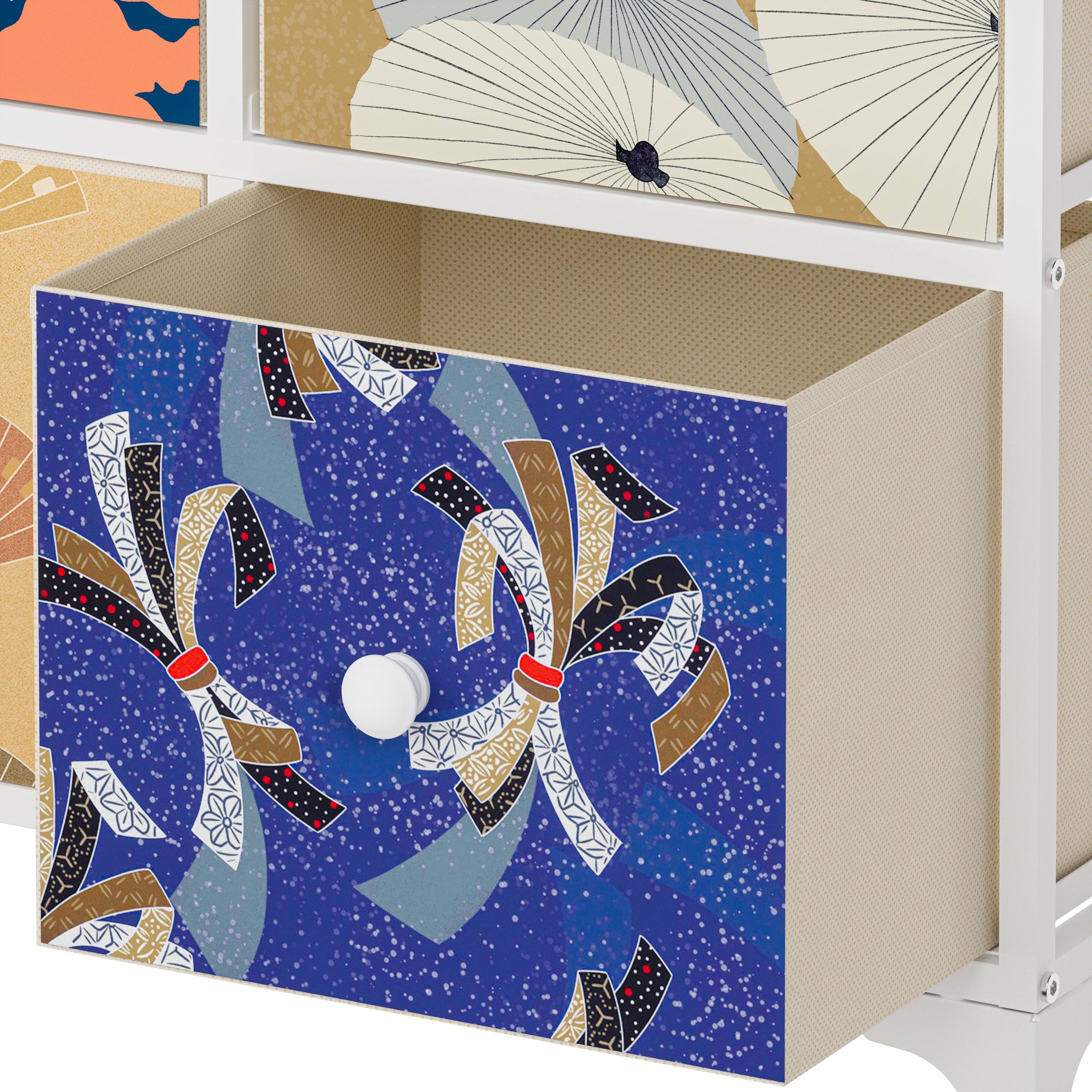 Cómoda De 9 Cajones Organizador Cajonera De Estructura Metal, Tabla MDF y Cajones De Tela Impreso