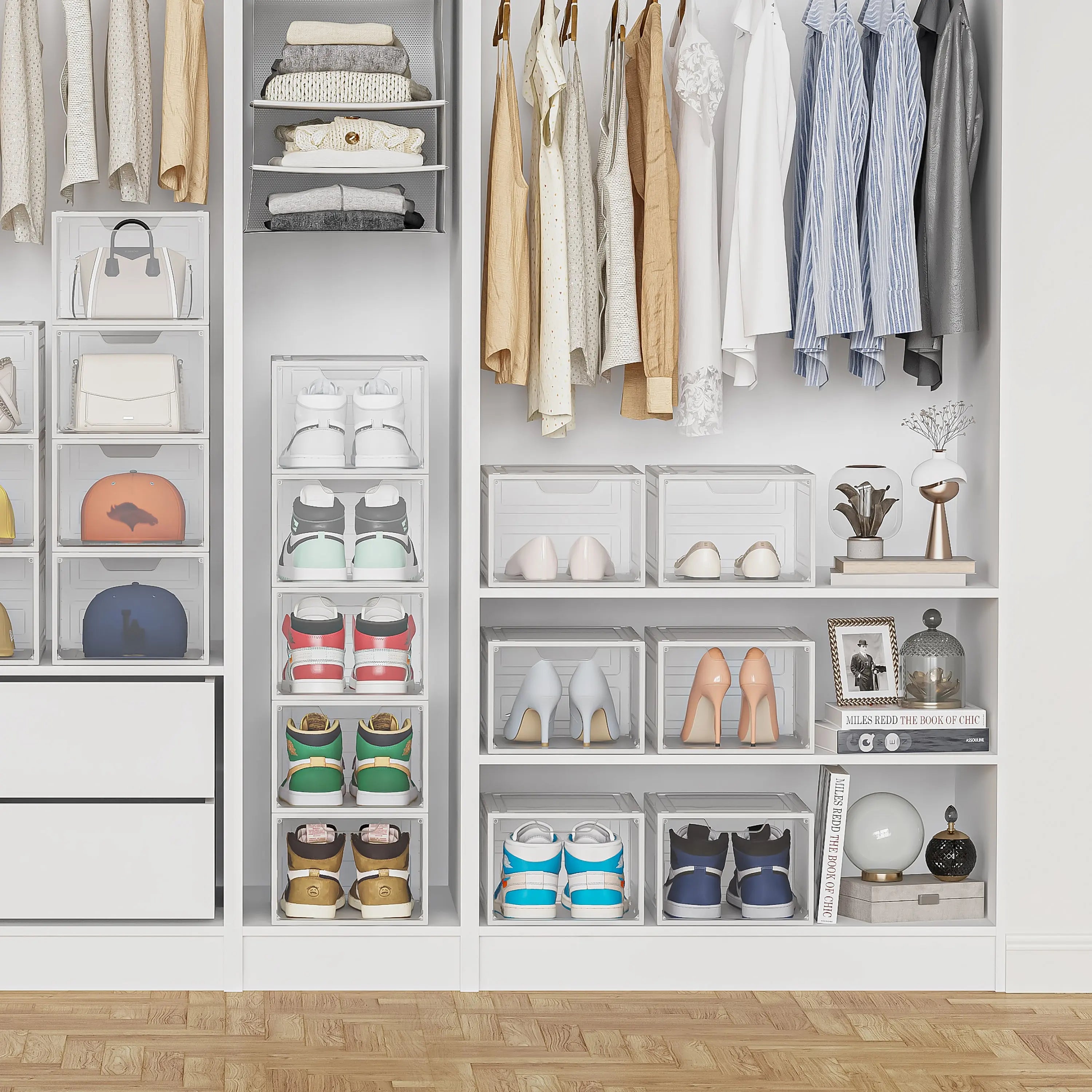 CLEAR Caja Organizador para Zapatos, Puerta Transparente y Magnética, Apilables, Caja de Exhibicion y Almacenamiento Multifuncional Para Hogar MU:4LIFE