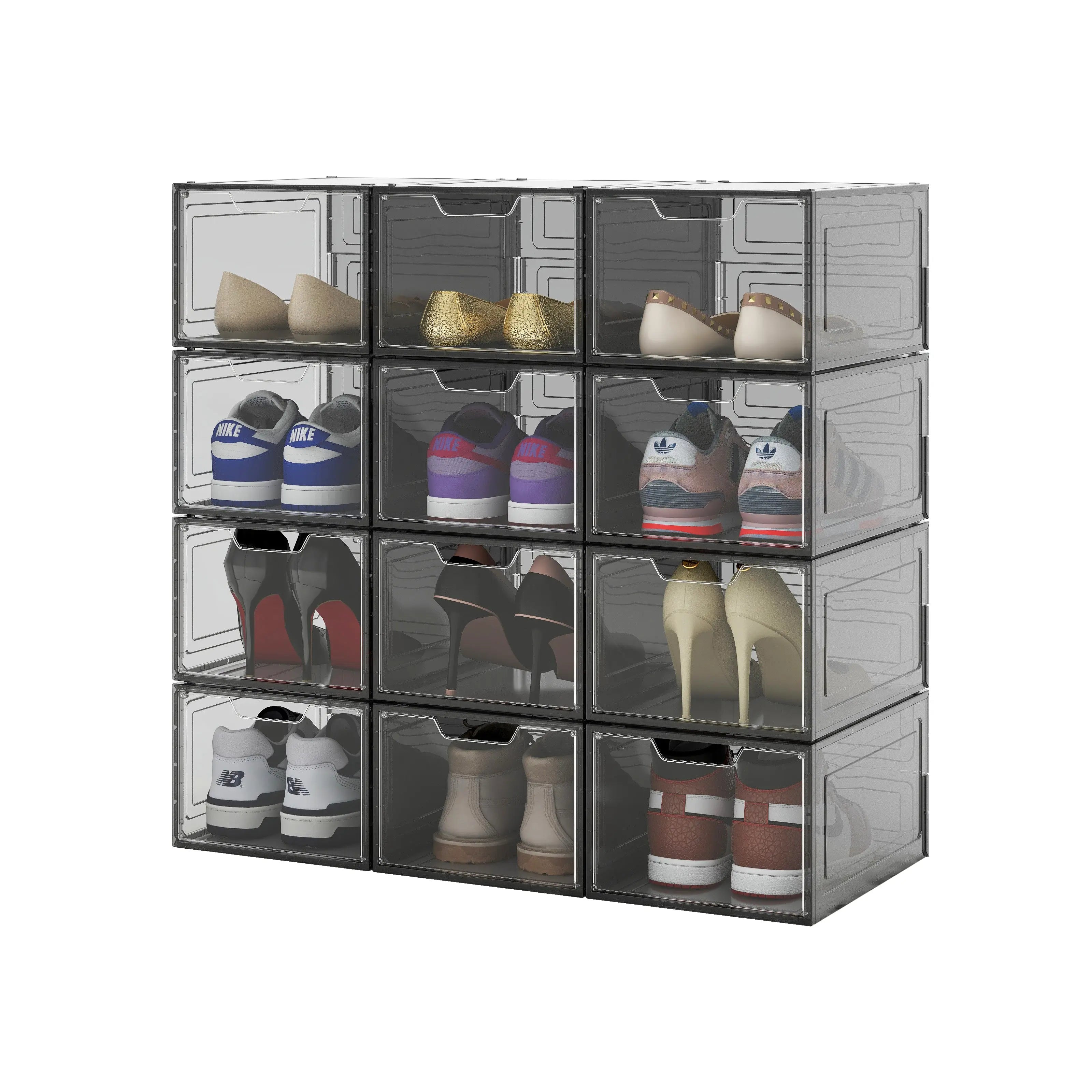 CLEAR Caja Organizador para Zapatos, Puerta Transparente y Magnética, Apilables, Caja de Exhibicion y Almacenamiento Multifuncional Para Hogar MU:4LIFE
