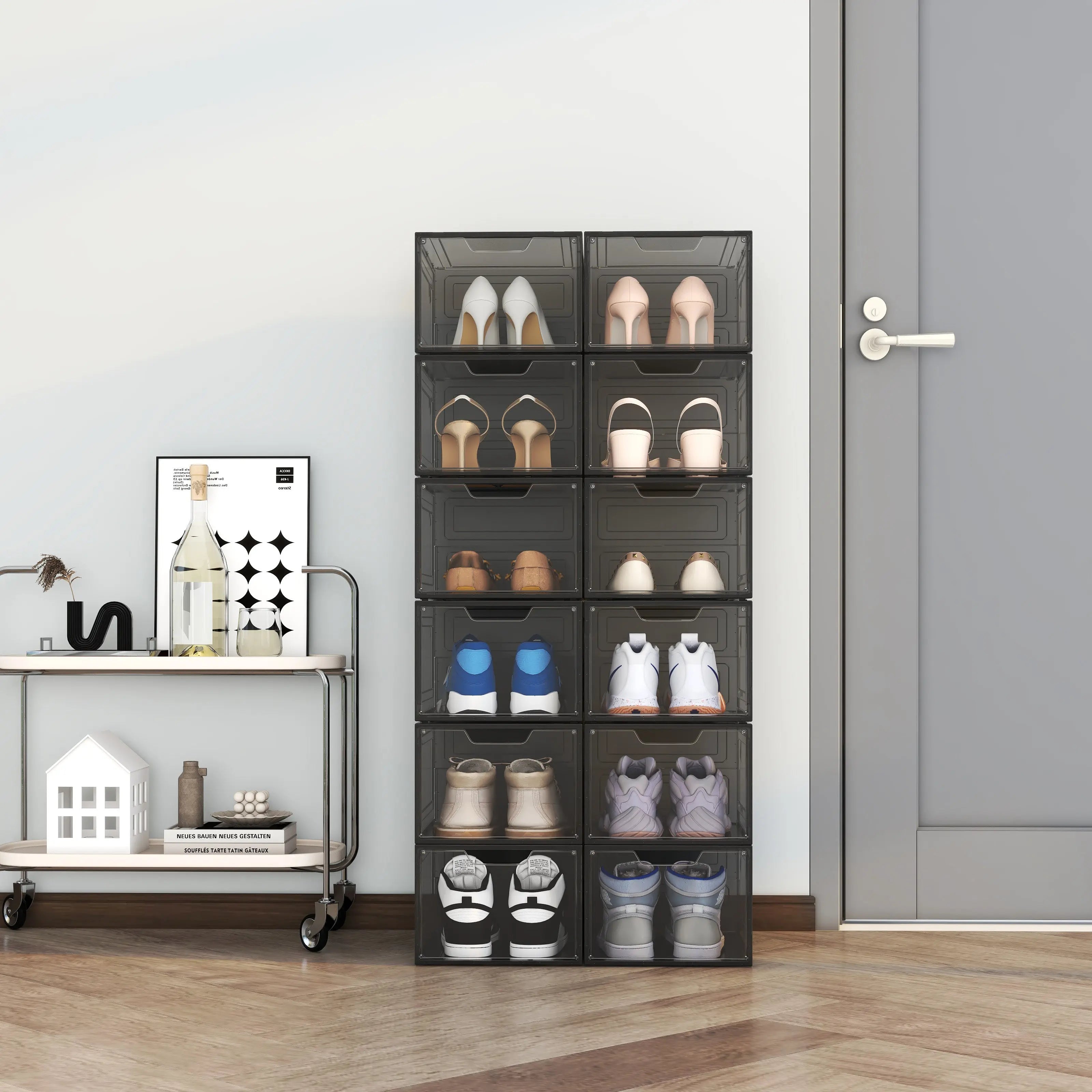 CLEAR Caja Organizador para Zapatos, Puerta Transparente y Magnética, Apilables, Caja de Exhibicion y Almacenamiento Multifuncional Para Hogar MU:4LIFE