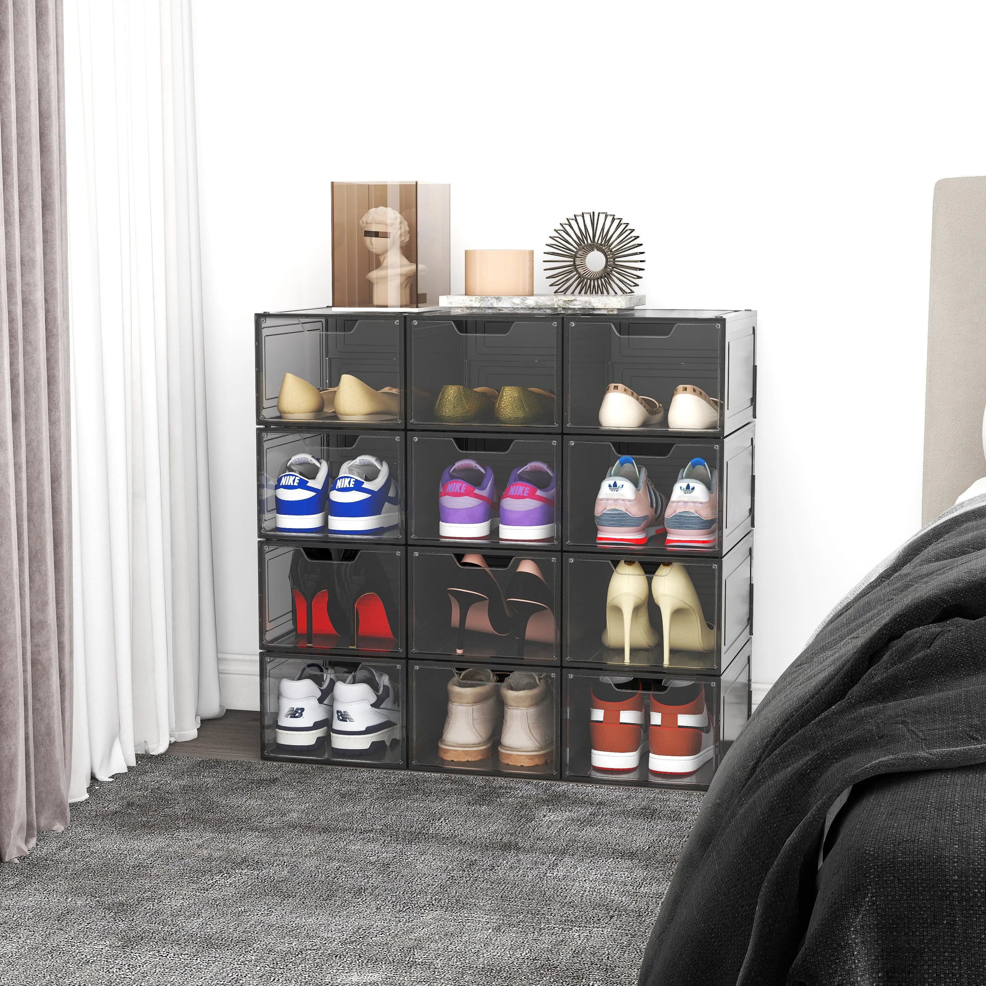 CLEAR Caja Organizador para Zapatos, Puerta Transparente y Magnética, Apilables, Caja de Exhibicion y Almacenamiento Multifuncional Para Hogar MU:4LIFE