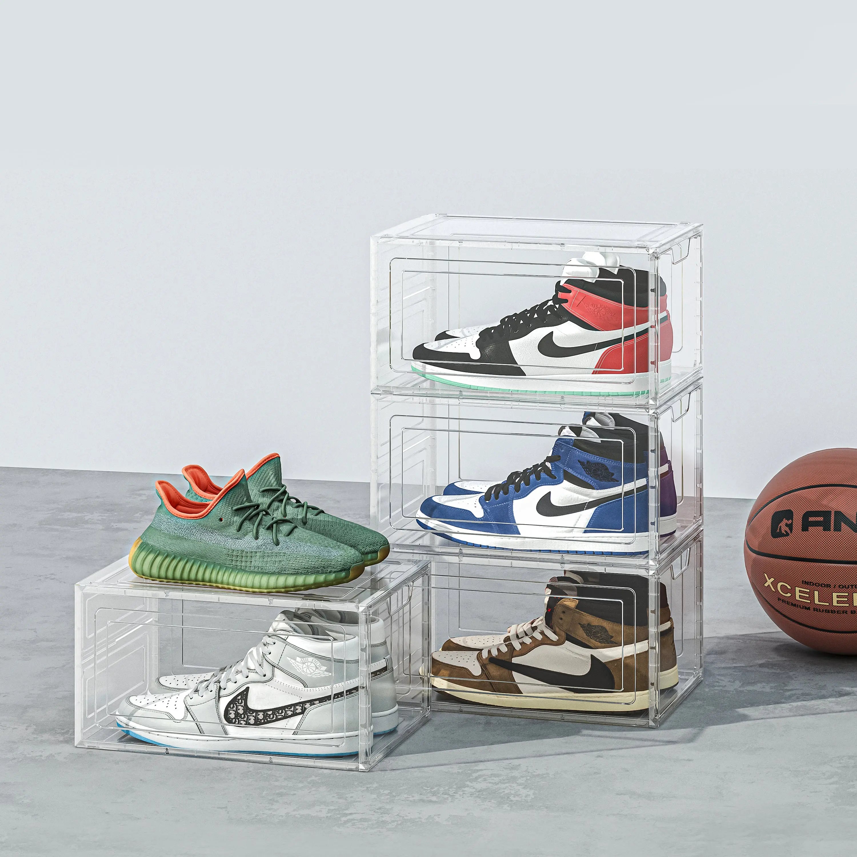 CLEAR Caja Organizador para Zapatos, Puerta Transparente y Magnética, Apilables, Caja de Exhibicion y Almacenamiento Multifuncional Para Hogar MU:4LIFE