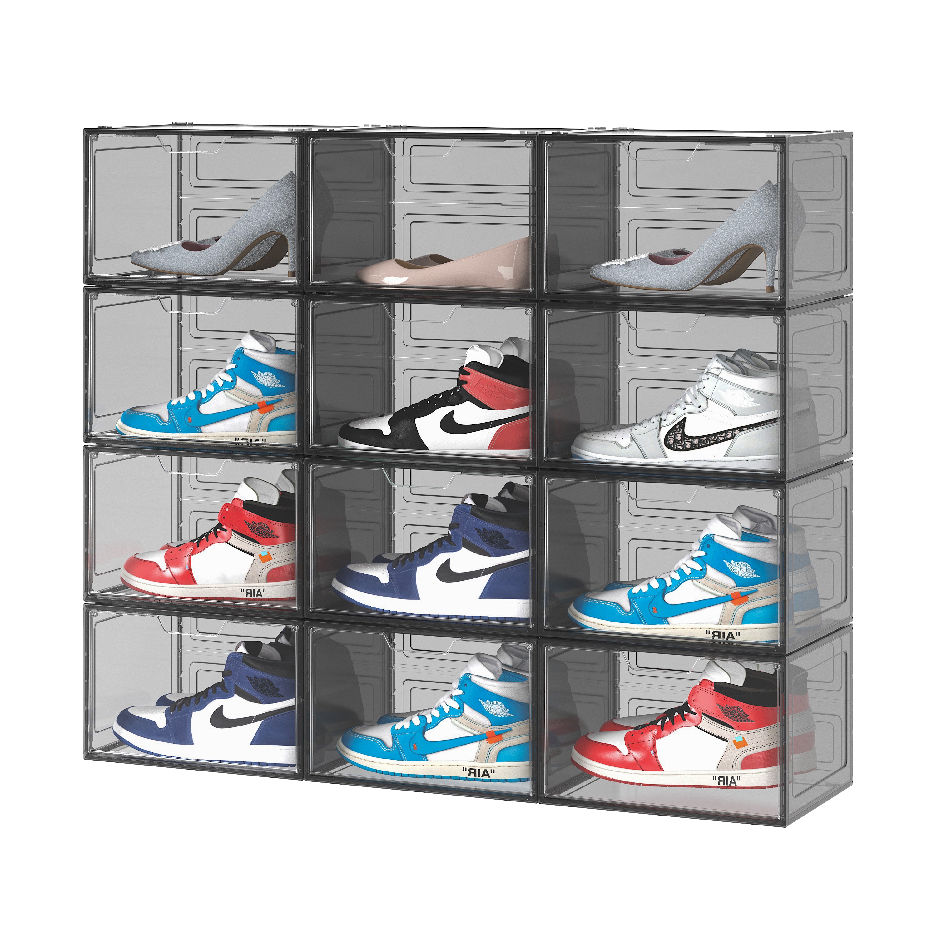 CLEAR  Caja Zapatera Organizadora Transparente con Puerta Frontal – Apilable y Multiuso (12 Pack)