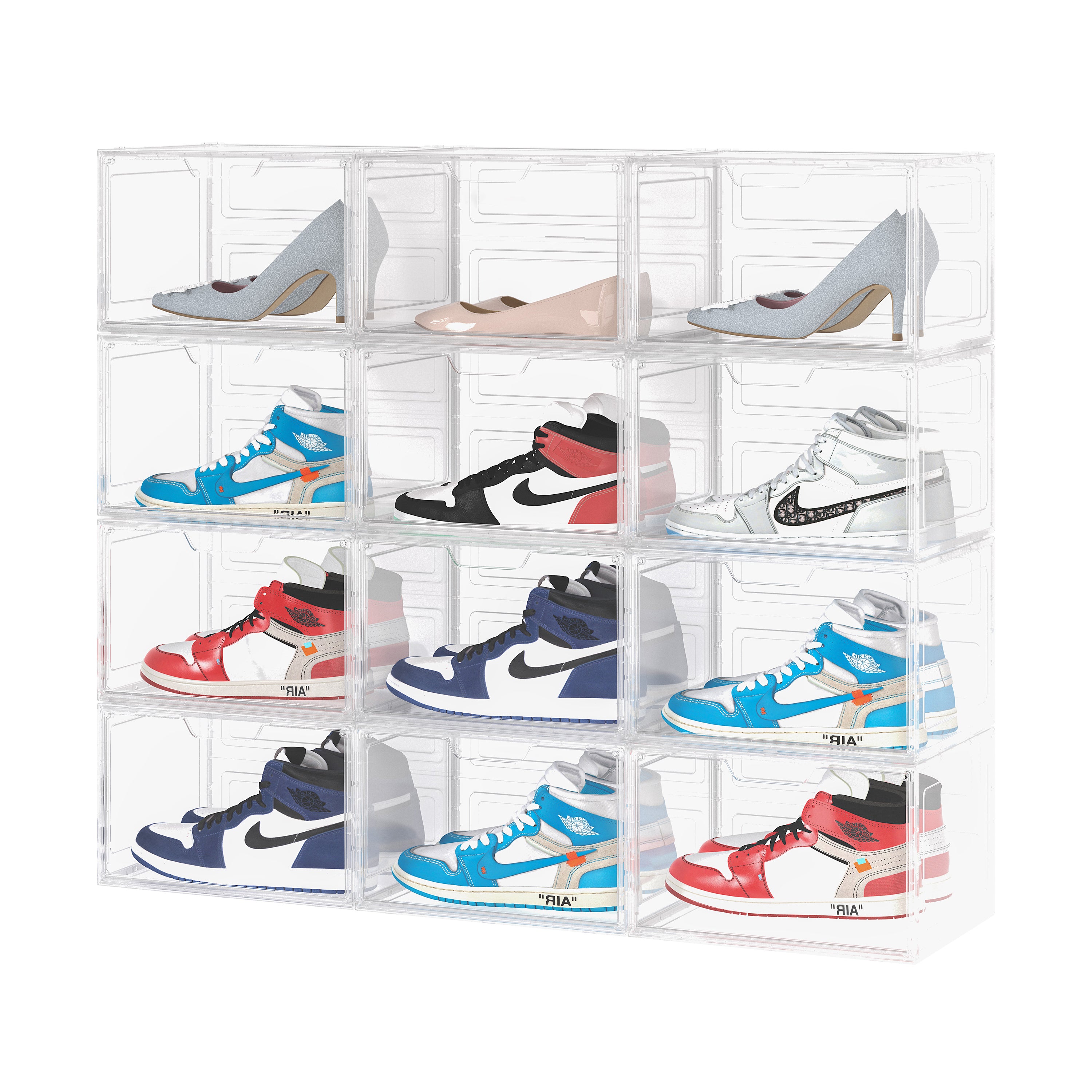 CLEAR  Caja Zapatera Organizadora Transparente con Puerta Frontal – Apilable y Multiuso (12 Pack)