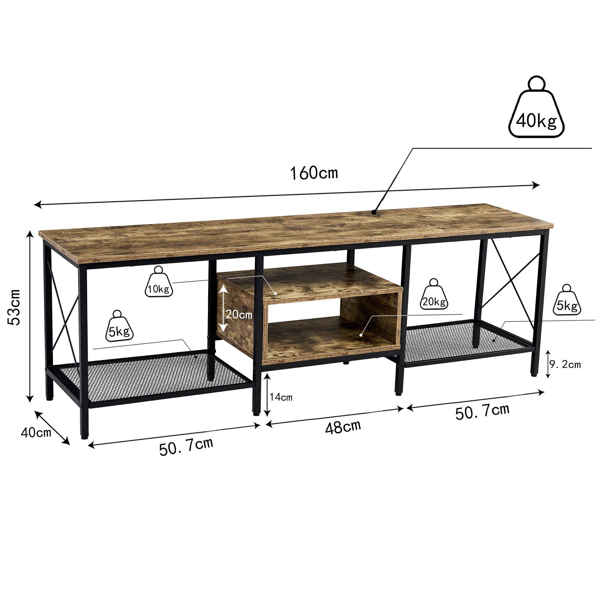Centro de Entretenimiento 160 cm – Mueble para TV Moderno con Estantes en Color Gris Wash