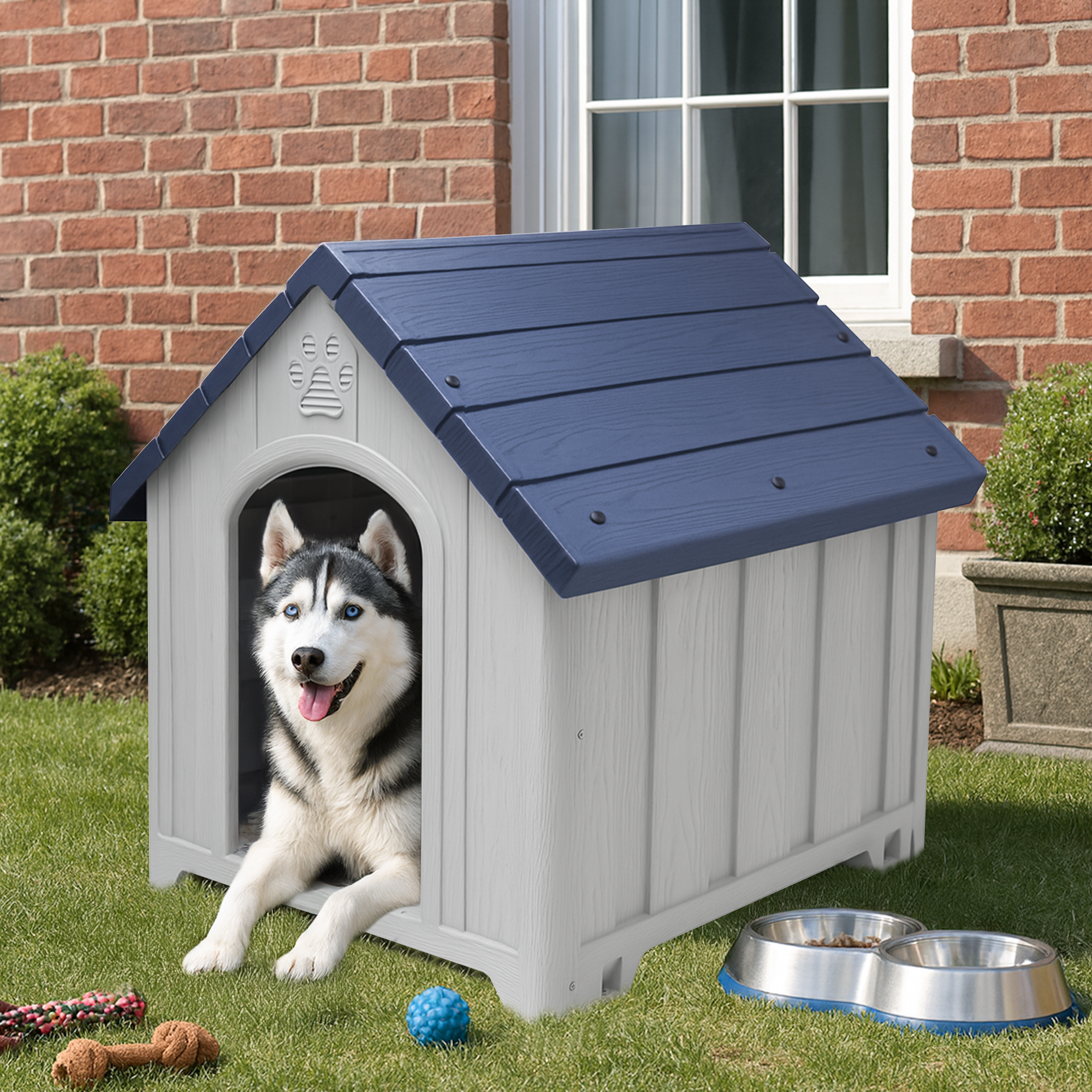Casa Jaula para Perro de Plástico para Exteriores e Interiores, Resistente al Agua, con Ventilación y Base Reforzada y Anclajes al Suelo
