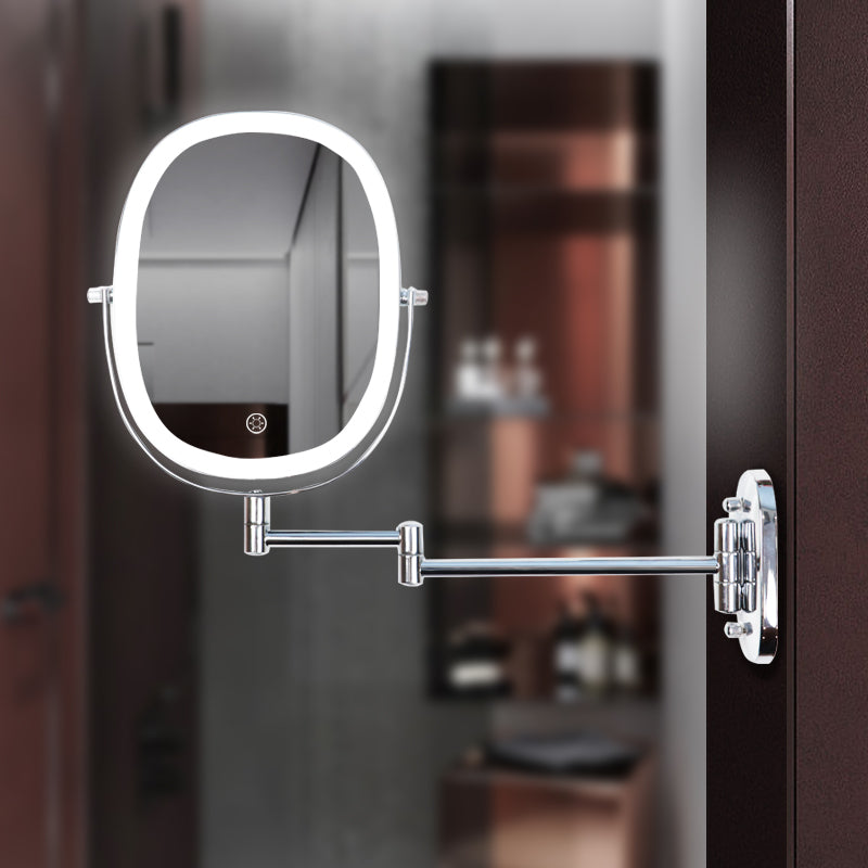 Maquillali-Espejo Oval Recargable con LED 3 Colores, Aumento 1X/5X, Brazo Extensible y Rotación 360