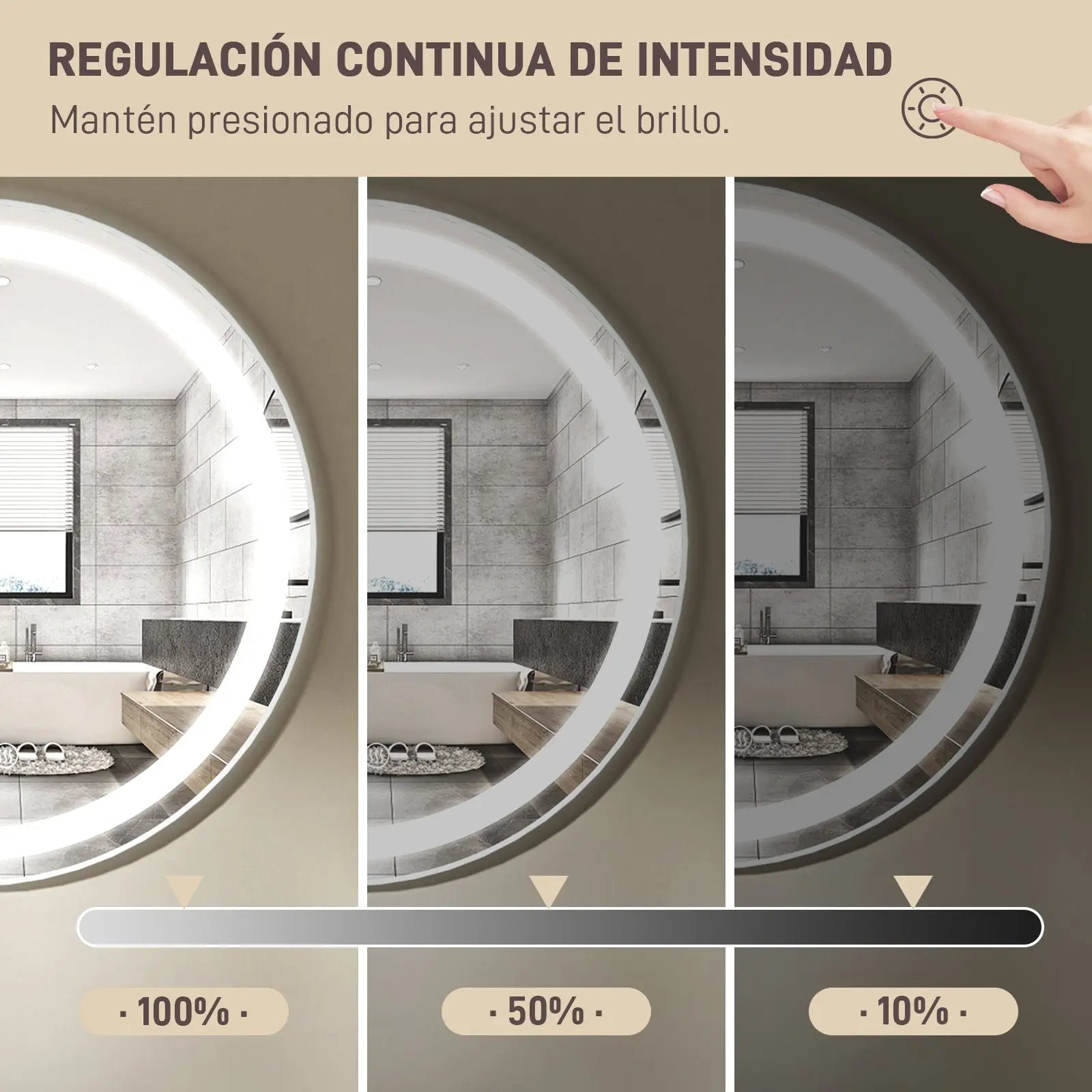 Maquillali Espejo LED De Vanidad para Baño Montado En La Pared, Estilo Redondo, Led De 3 Colores En Iluminación con Ajustable En Brillo Y Antivaho (60 cm, Redondo) MU:4LIFE MX