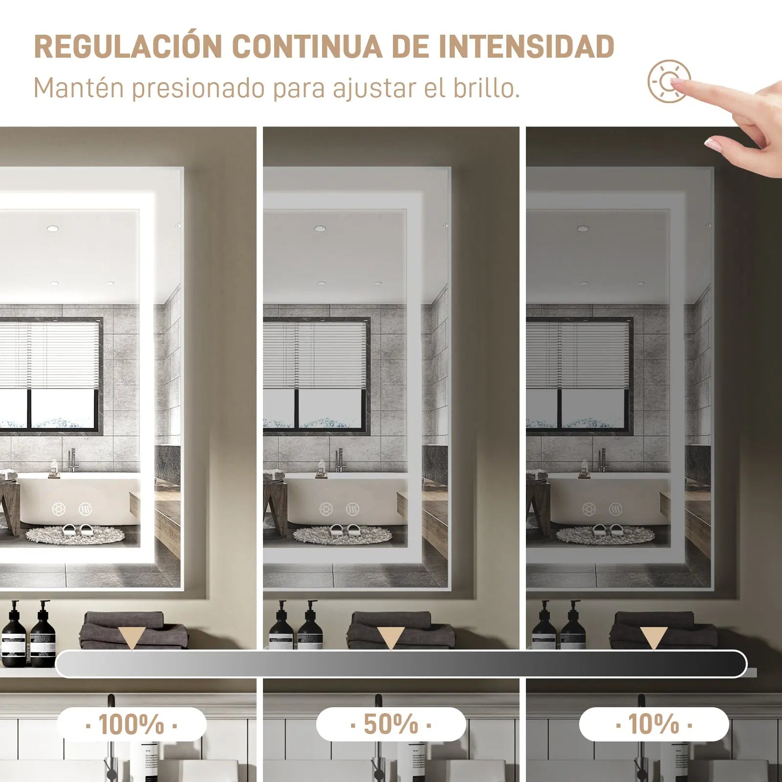 Maquillali Espejo LED De Vanidad para Baño Montado En La Pared, Estilo Rectangular, Led De 3 Colores En Iluminación con Ajustable En Brillo Y Antivaho (40x60 cm, Rectangular) MU:4LIFE MX