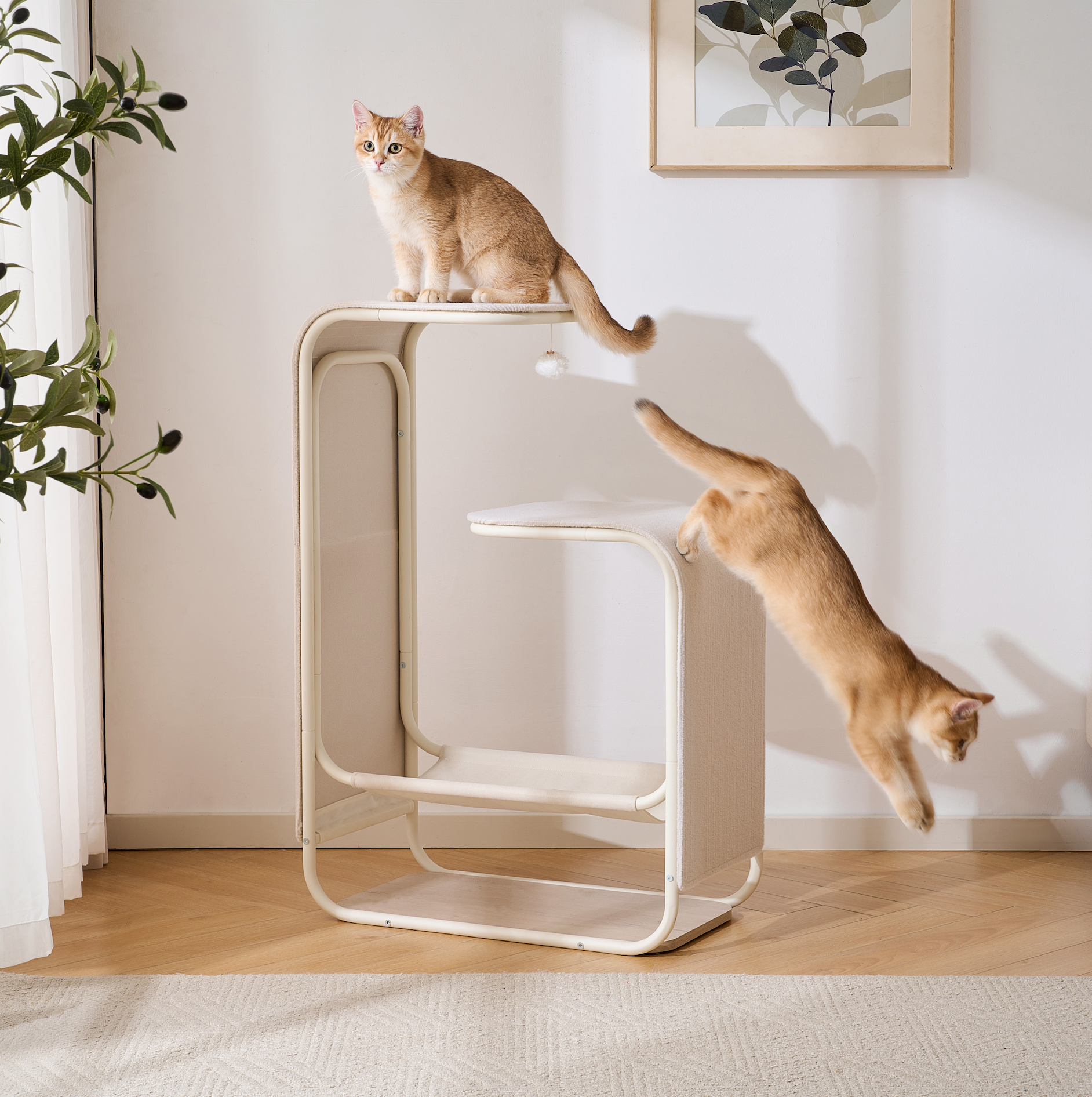 Torre con Rascador para Gatos, 2 Plataformas, 1 Hamaca