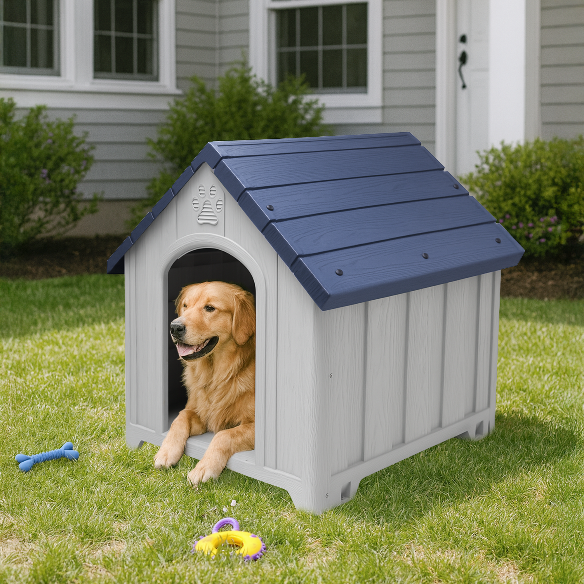Casa Jaula para Perro de Plástico para Exteriores e Interiores, Resistente al Agua, con Ventilación y Base Reforzada y Anclajes al Suelo
