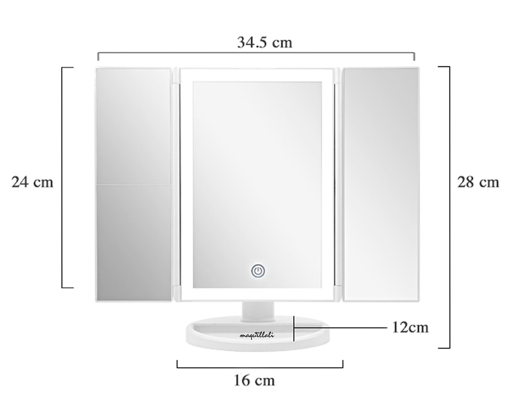 Espejo de Maquillaje Tríptico con 72 LEDs, Iluminación Ajustable y Aumento 1X/2X/3X