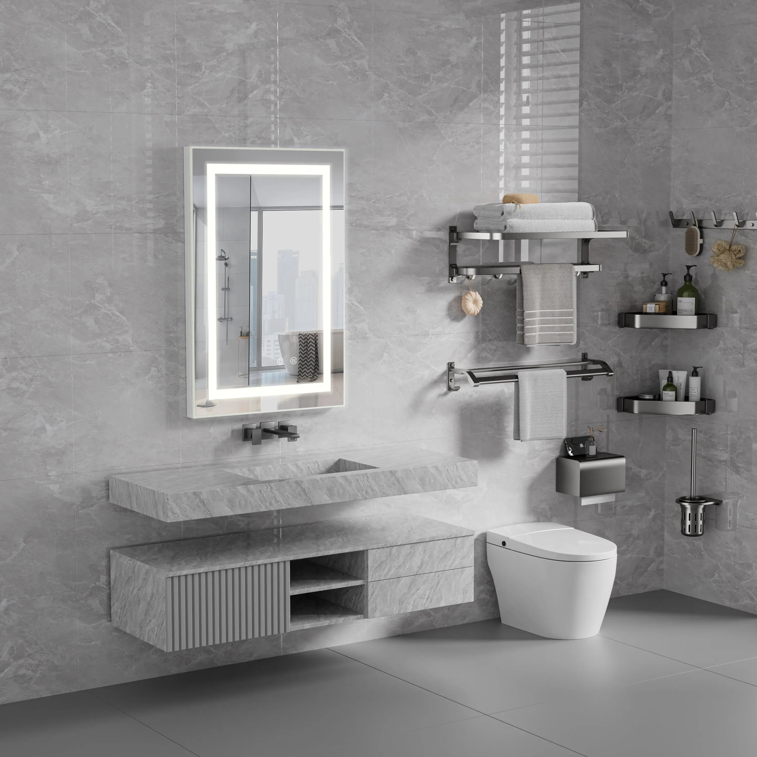 Maquillali Espejo LED De Vanidad para Baño Montado En La Pared, Estilo Rectangular, Led De 3 Colores En Iluminación con Ajustable En Brillo Y Antivaho (40x60 cm, Rectangular) MU:4LIFE MX