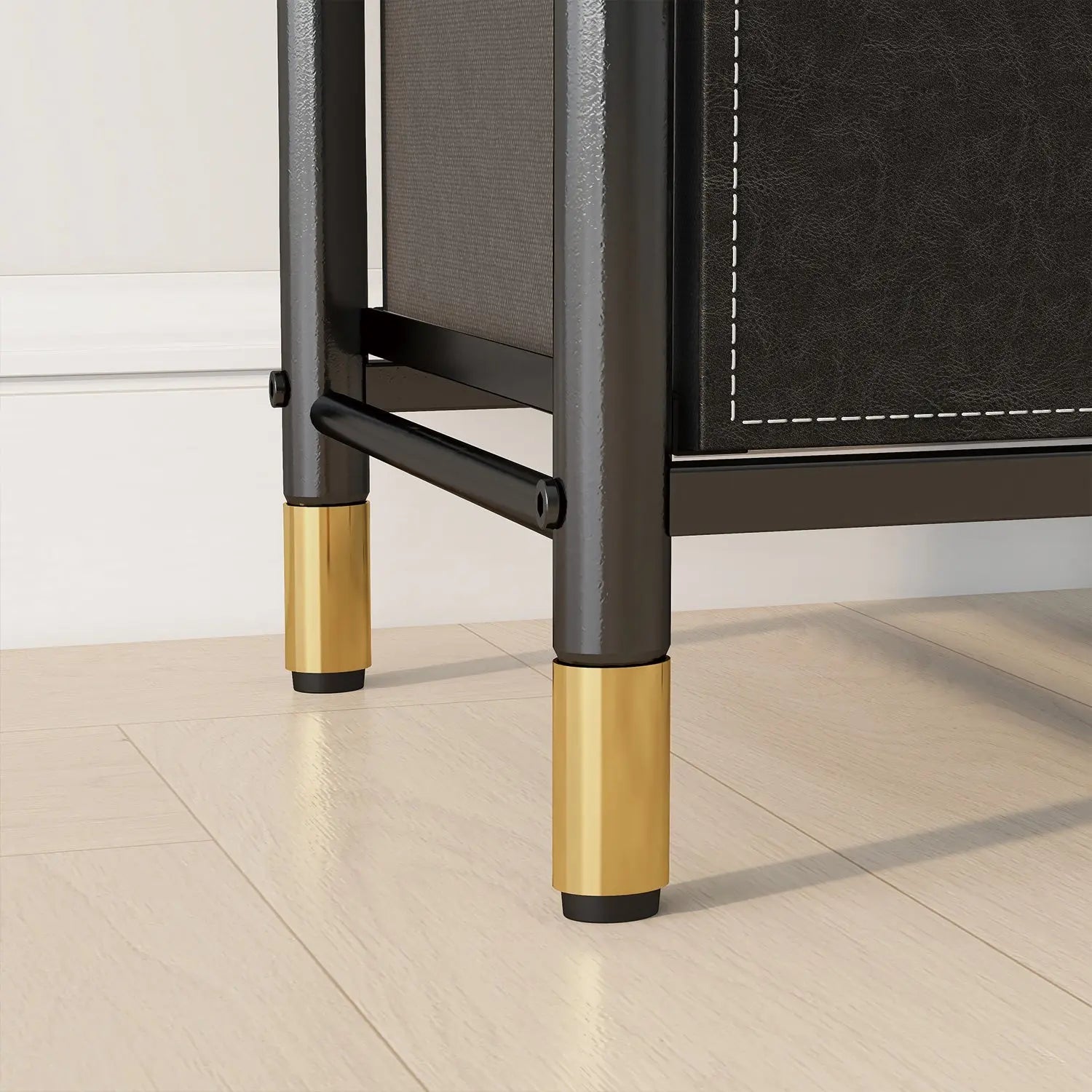 Cómoda Estrecha de 4 Cajones para Almacenamiento en Hogar y Oficina, Organizador con Estructura Metálica, Tabla de MDF y Cajones de Tela No Tejida con Cubiertas de Cuero PU MU:4LIFE