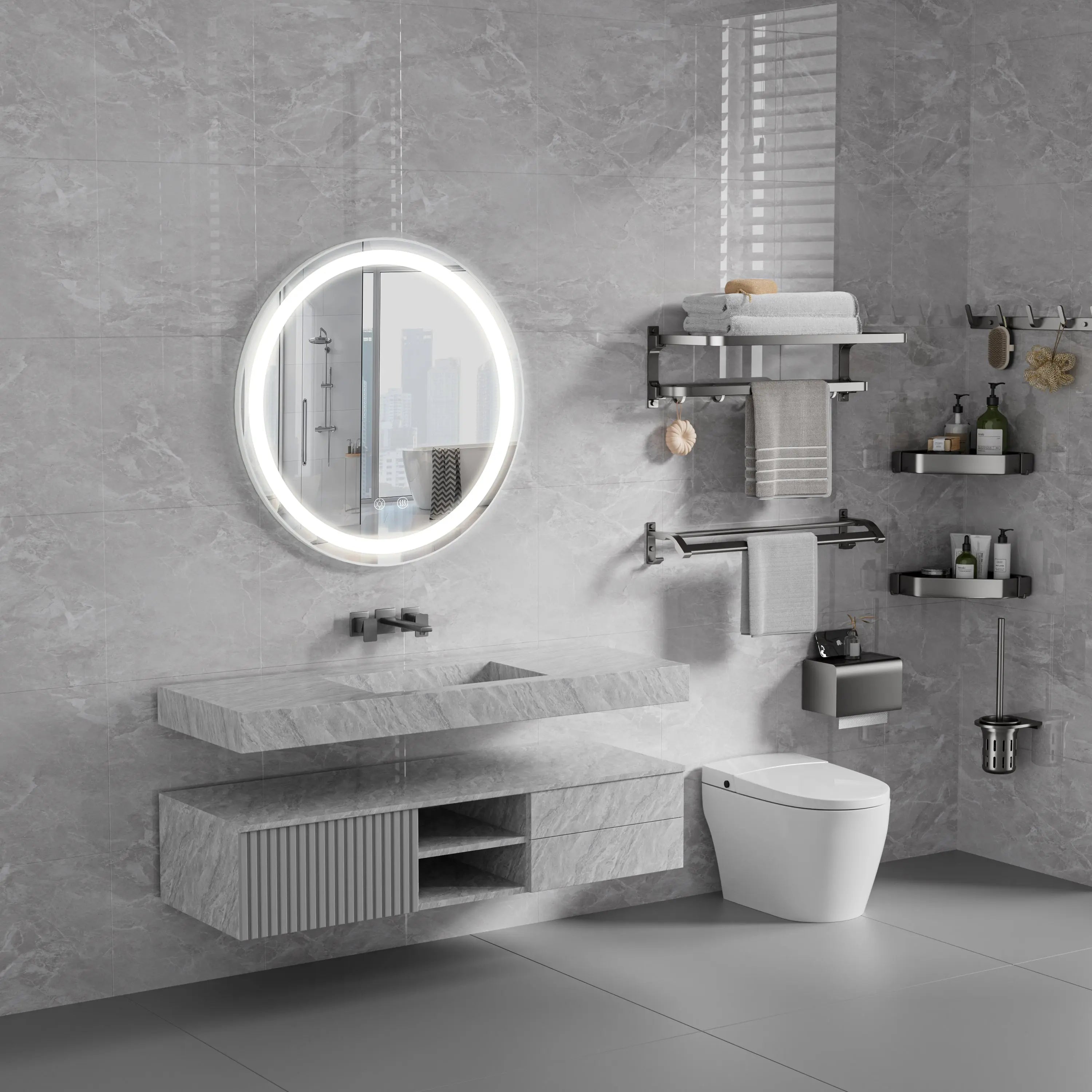 Maquillali Espejo LED De Vanidad para Baño Montado En La Pared, Estilo Redondo, Led De 3 Colores En Iluminación con Ajustable En Brillo Y Antivaho (60 cm, Redondo) MU:4LIFE MX