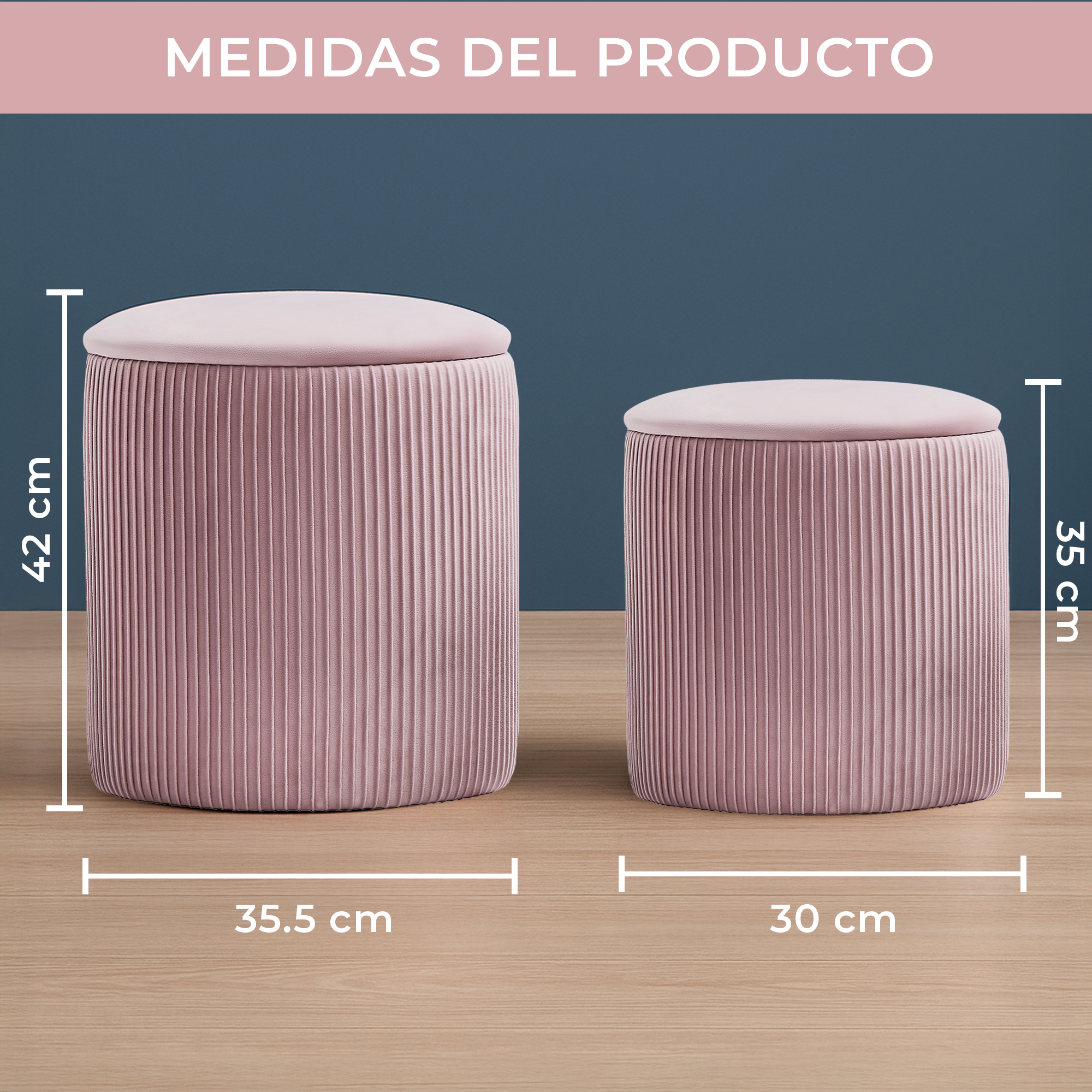 Set de 2 Taburetes Otomanos de Terciopelo con Almacenamiento, Banco Tapizado Decorativo