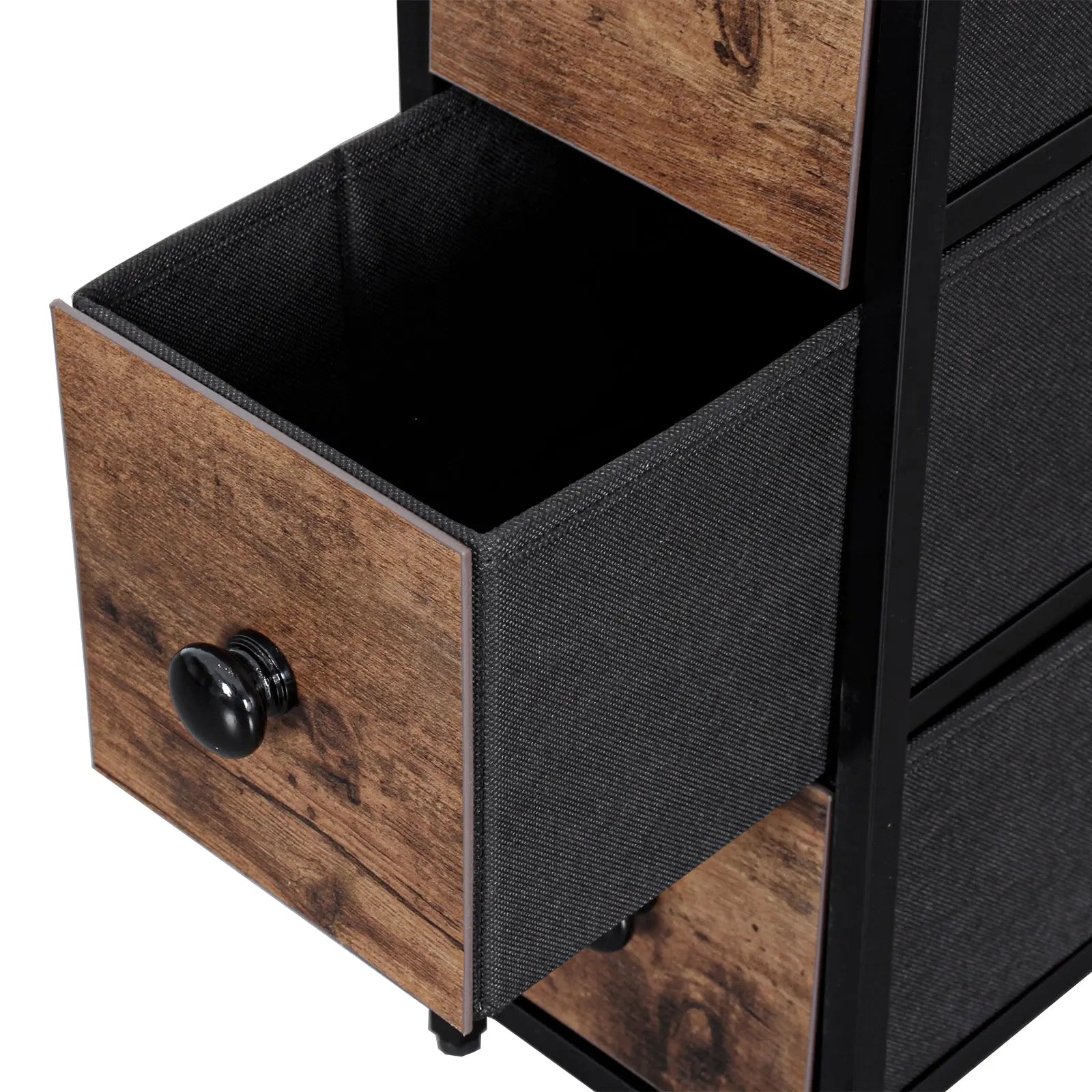 Cómoda estrecha color atigrado de 4 cajones almacenamiento para hogar y oficina, organizador cajonera de estructura metal, tabla MDF y cajones de tela no tejida y cubiertas de MDF MU:4LIFE