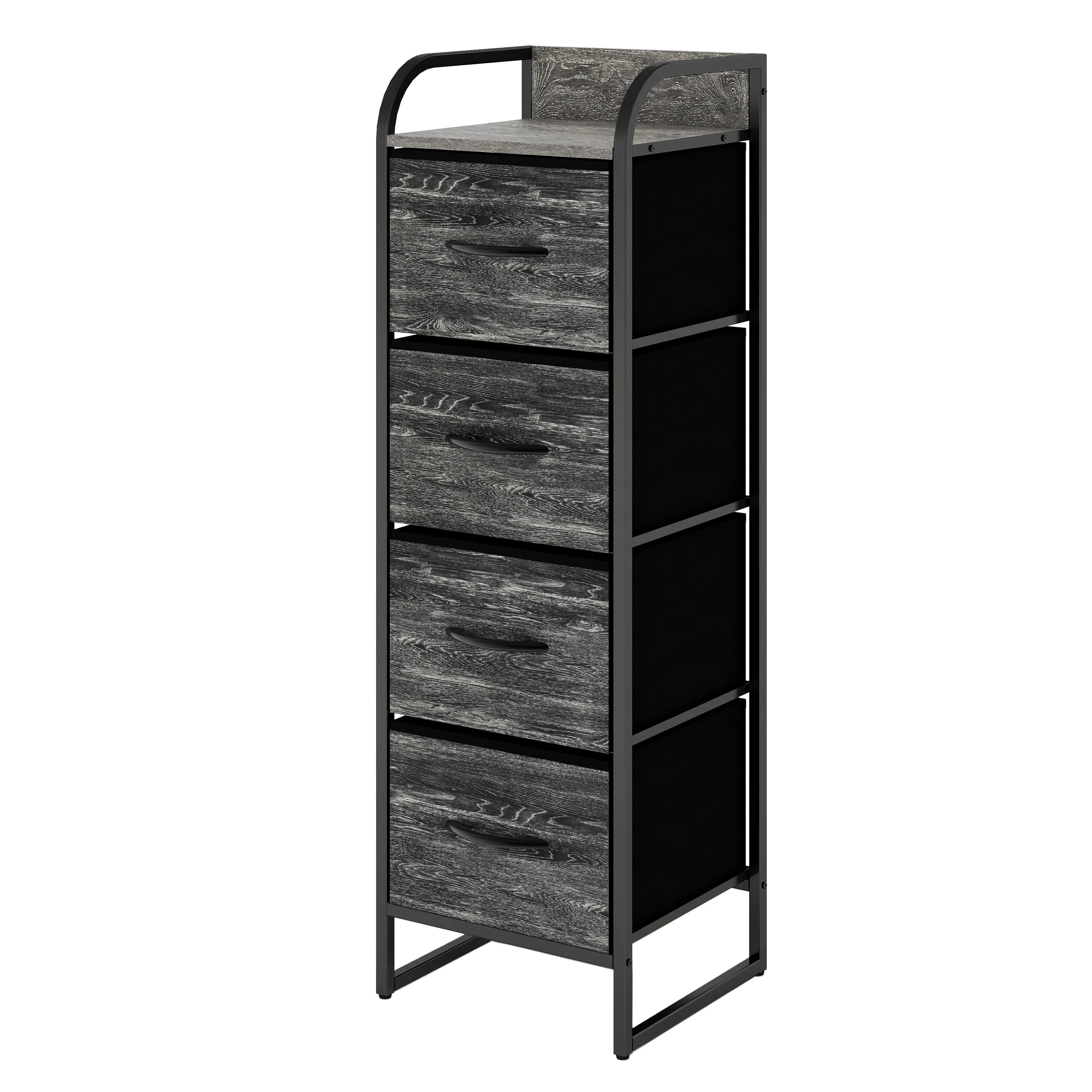 Cómoda compacta de 4 cajones almacenamiento para hogar y oficina, organizador cajonera de estructura metal y cajones de tela lino poliéster y tela no tejida MU:4LIFE