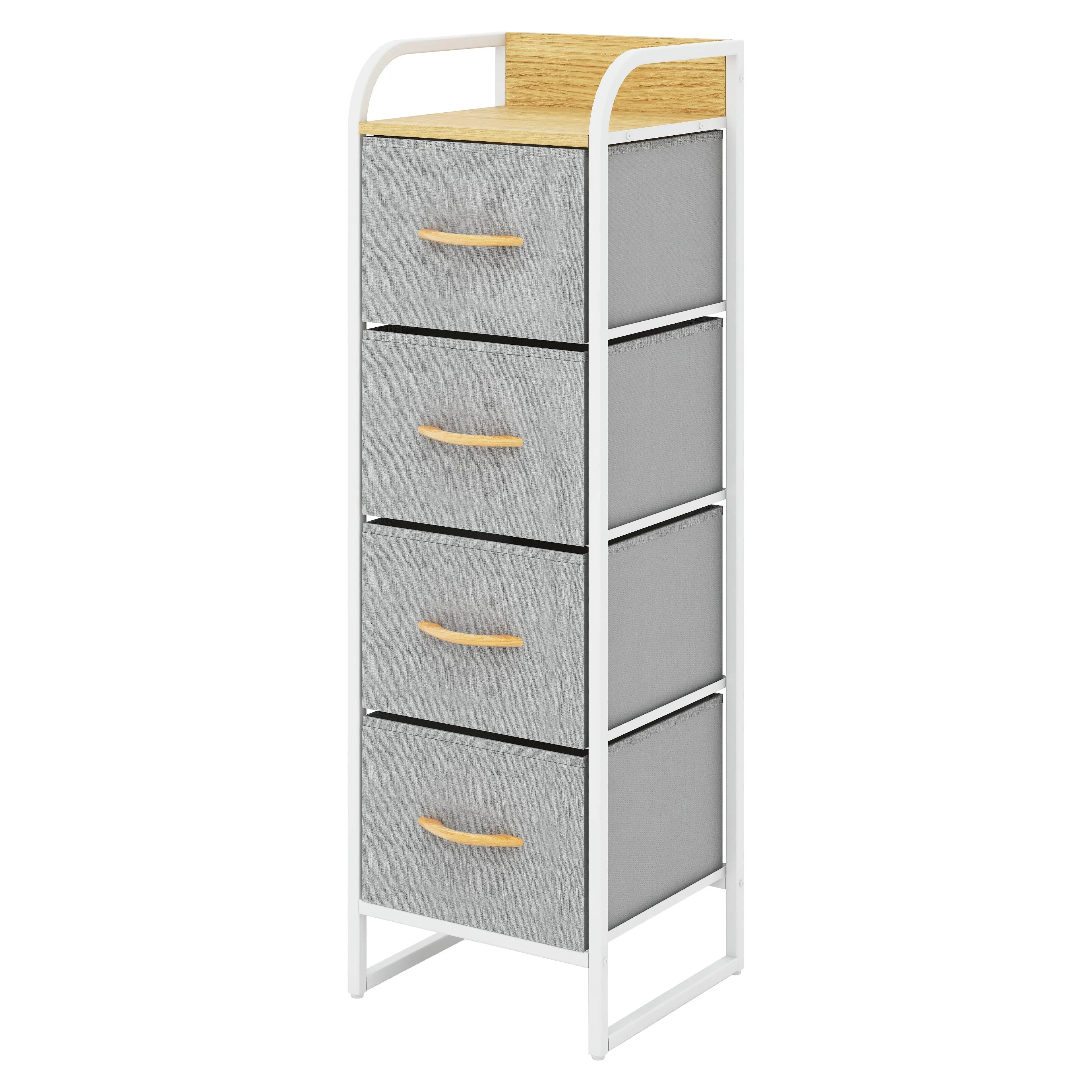 Cómoda compacta de 4 cajones almacenamiento para hogar y oficina, organizador cajonera de estructura metal y cajones de tela lino poliéster y tela no tejida MU:4LIFE