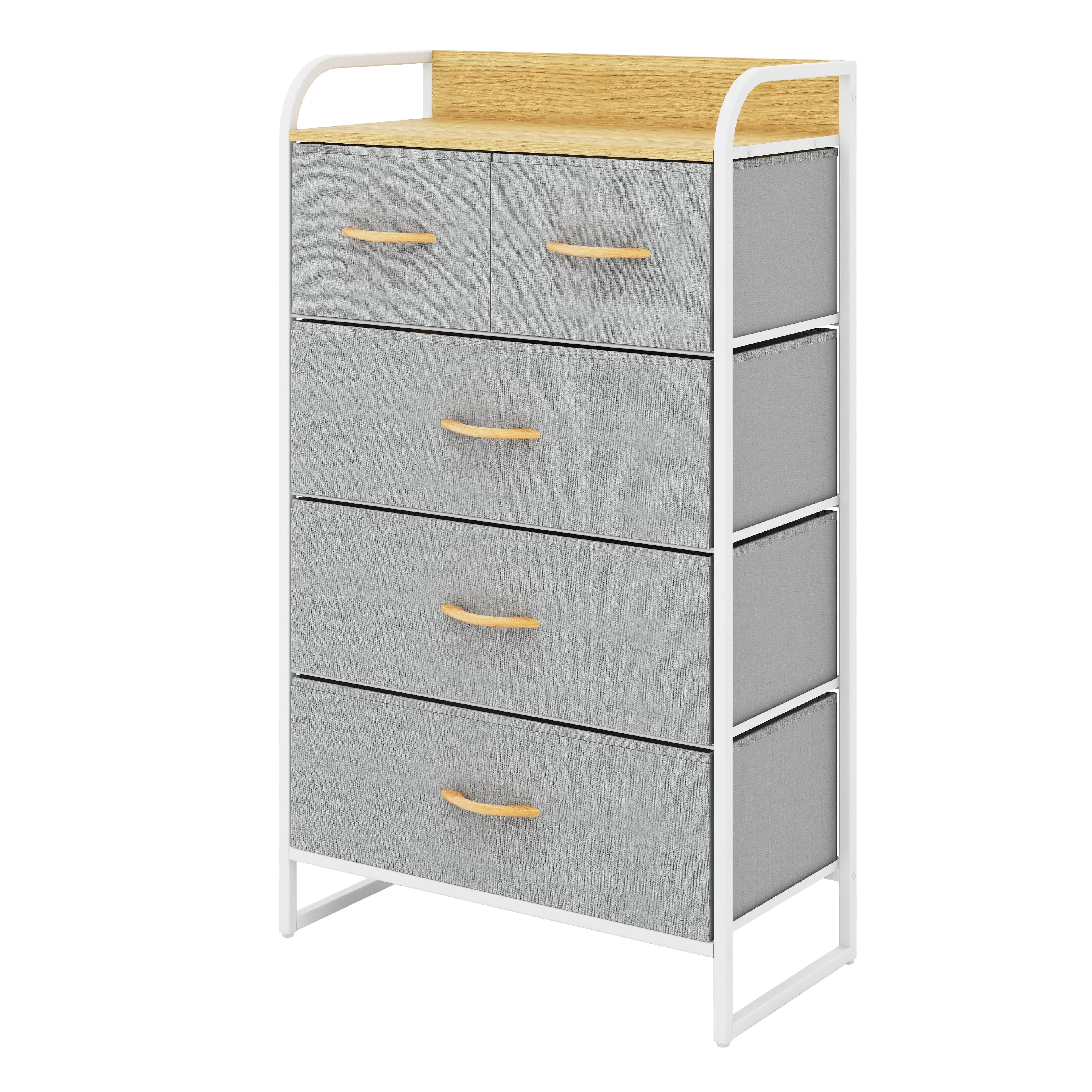 Cómoda de 5 cajones almacenamiento para hogar y oficina, organizador cajonera de estructura metal y cajones de tela lino poliéster y tela No Tejida MU:4LIFE